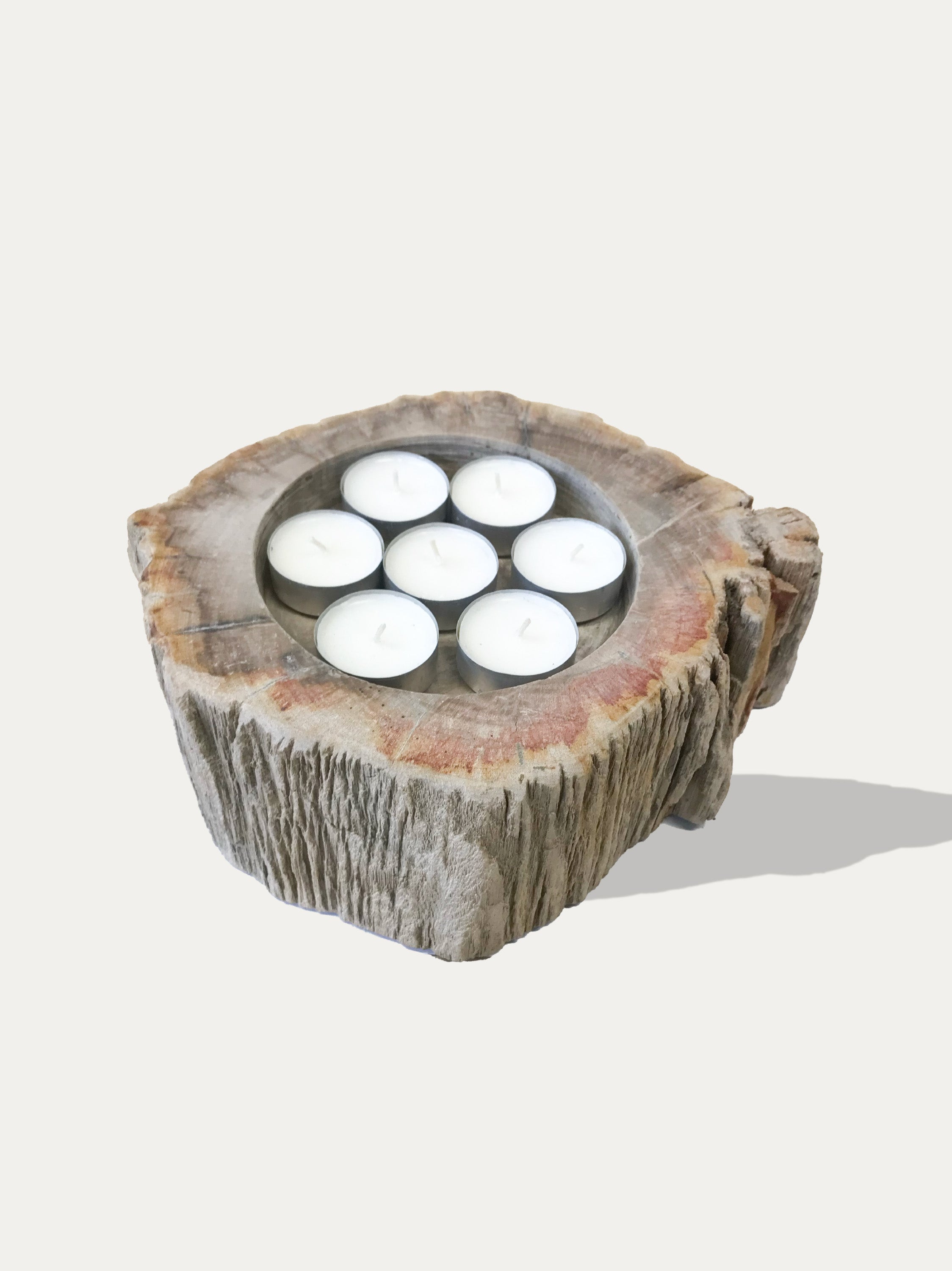 Large reversible candle holder in petrified wood
