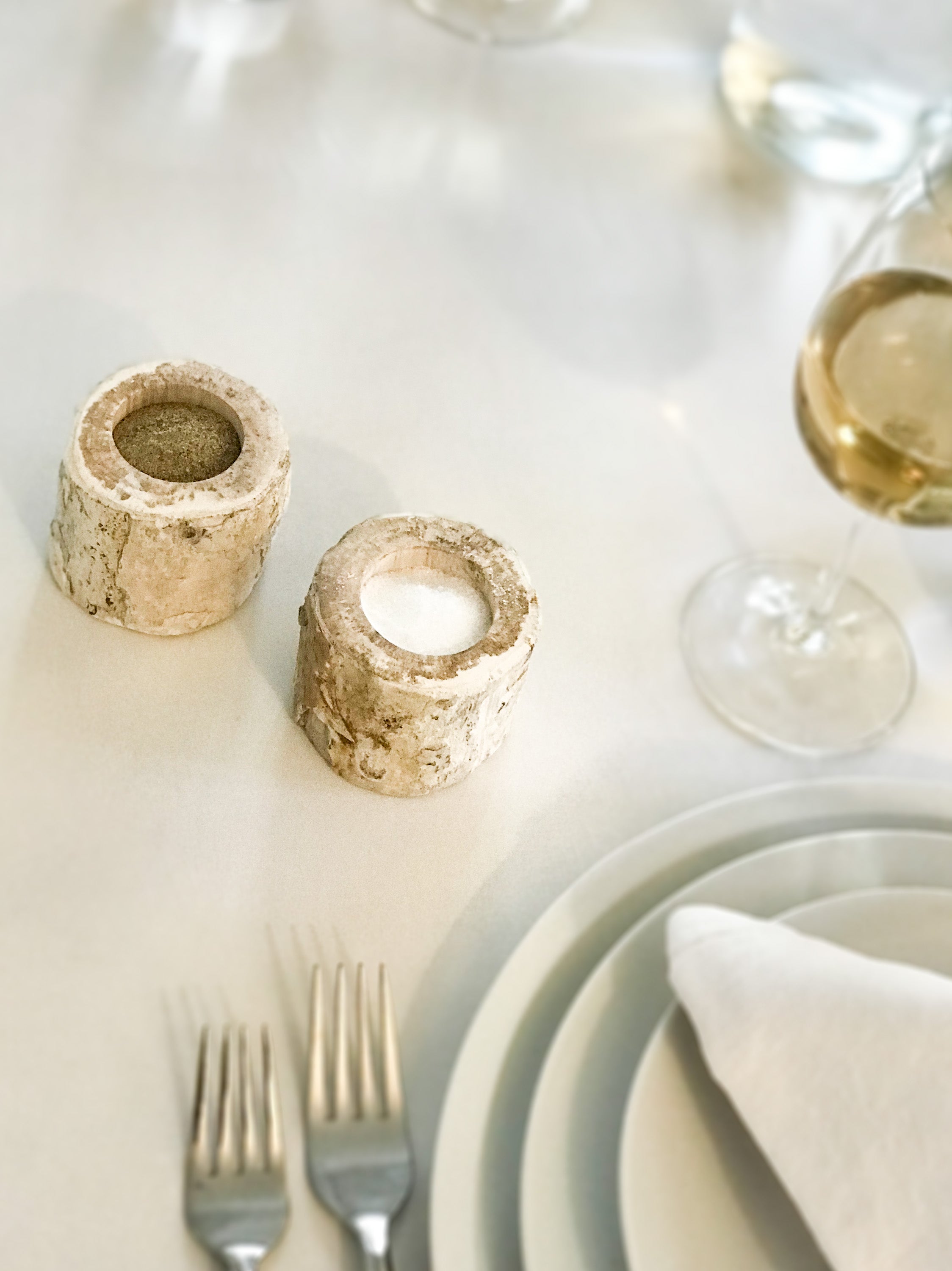 Set of 2 organic reversible candle/incense holders in petrified wood and assorted balinese incense