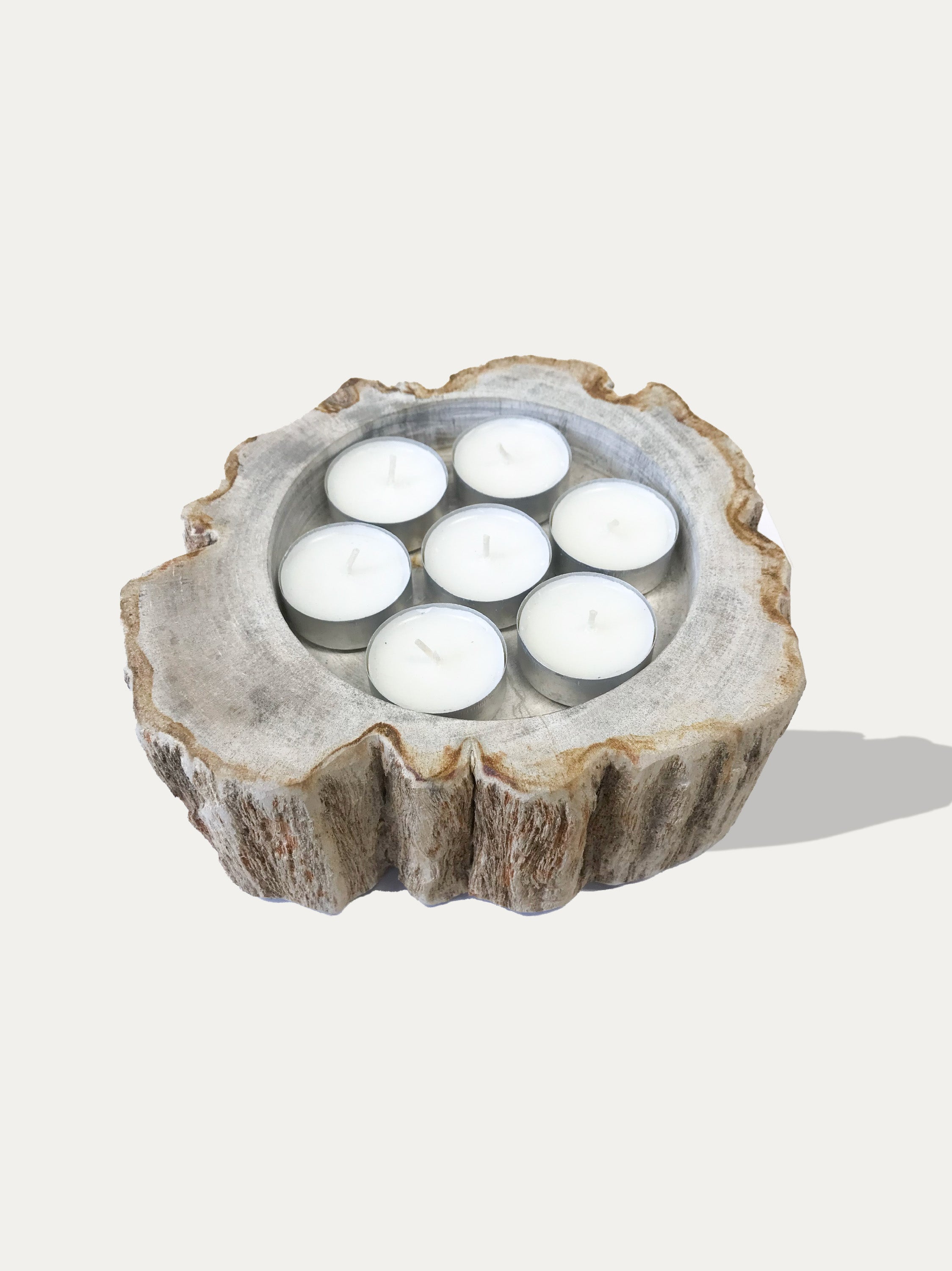 Large reversible candle holder in petrified wood