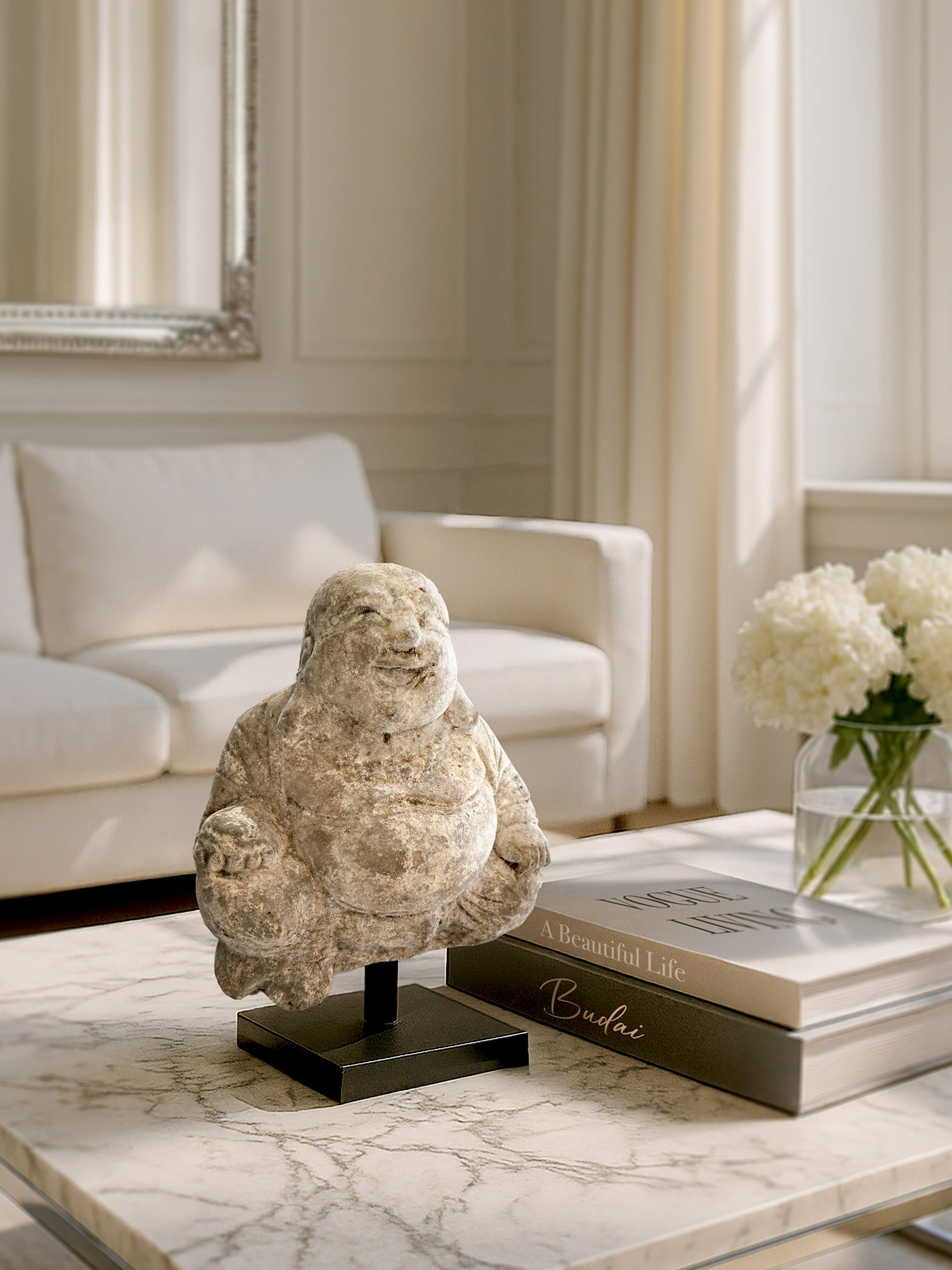 Celebrate contentment with this handmade Budai statue from Java. Depicting the beloved Laughing Buddha, it brings a touch of serenity and tradition to your space, complete with a story card detailing its rich heritage.