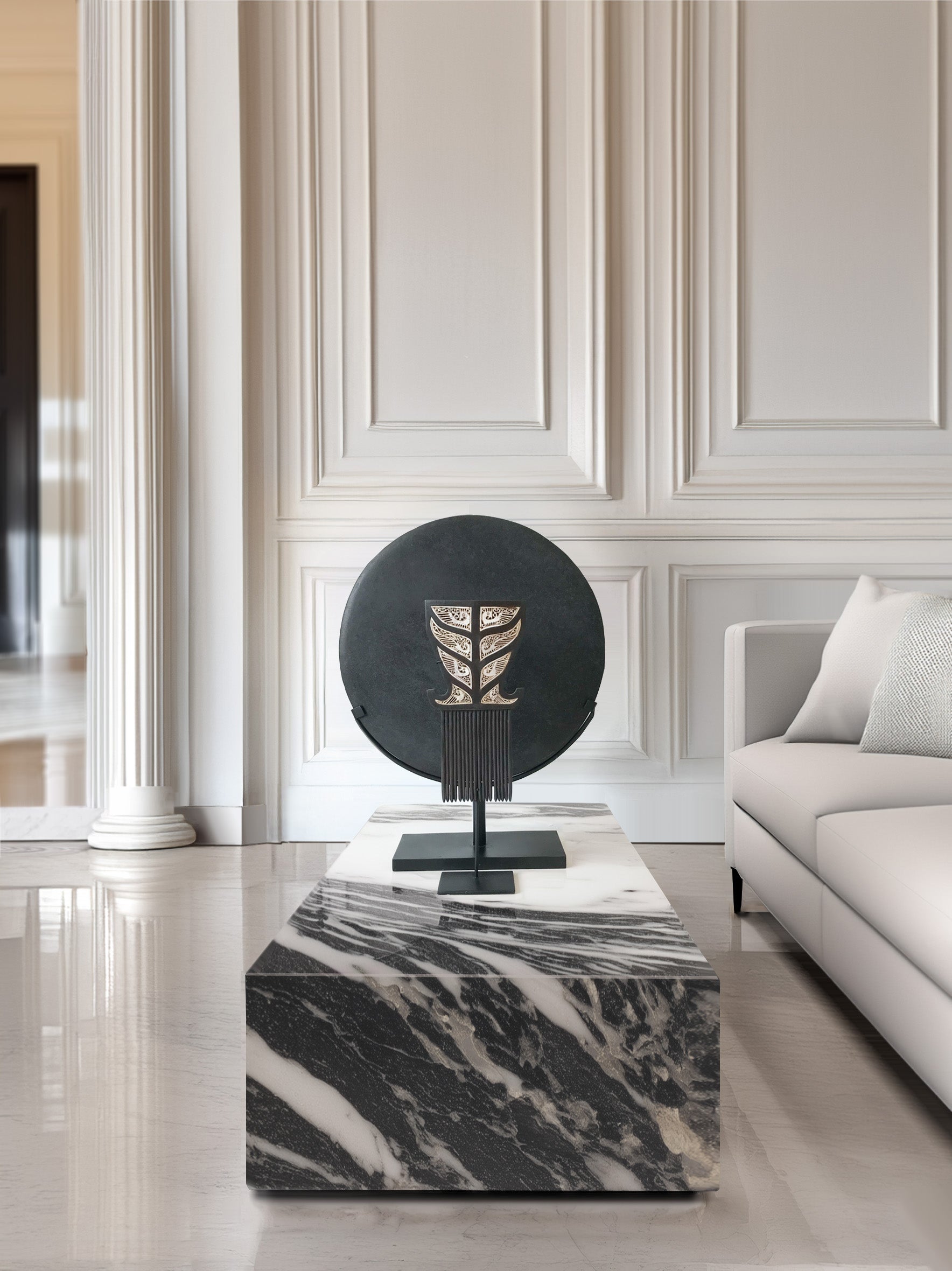 Asian tribal art - comb from the tanimbar islands and a wedding dowry stone statue from Papua