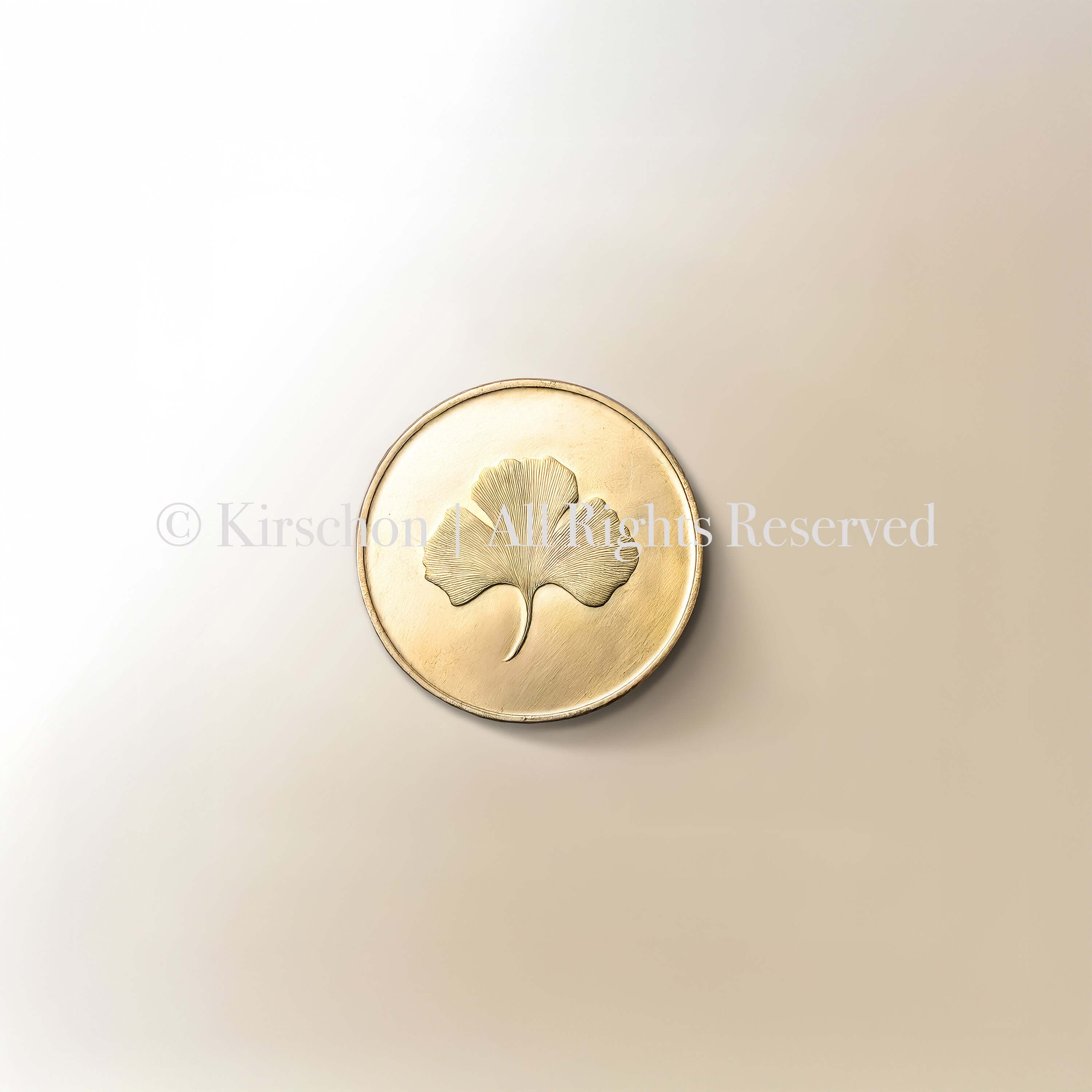 ANTIQUE CHINESE GOLD COIN WITH GINKGO LEAF MOTIF ON ECRU BASE
