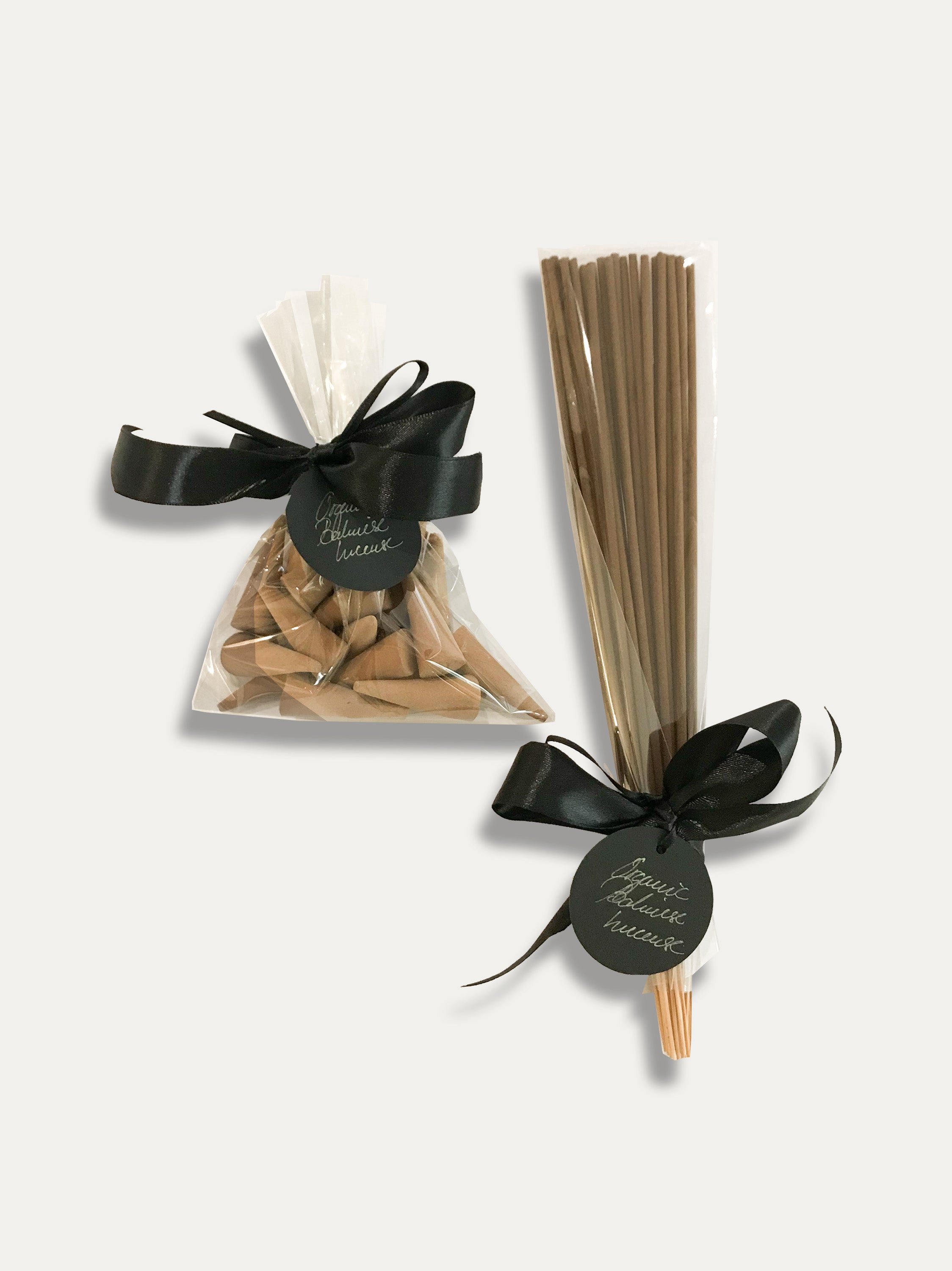 Set de 2 portavelas/incienso reversibles de madera petrificada e incienso balinés surtido