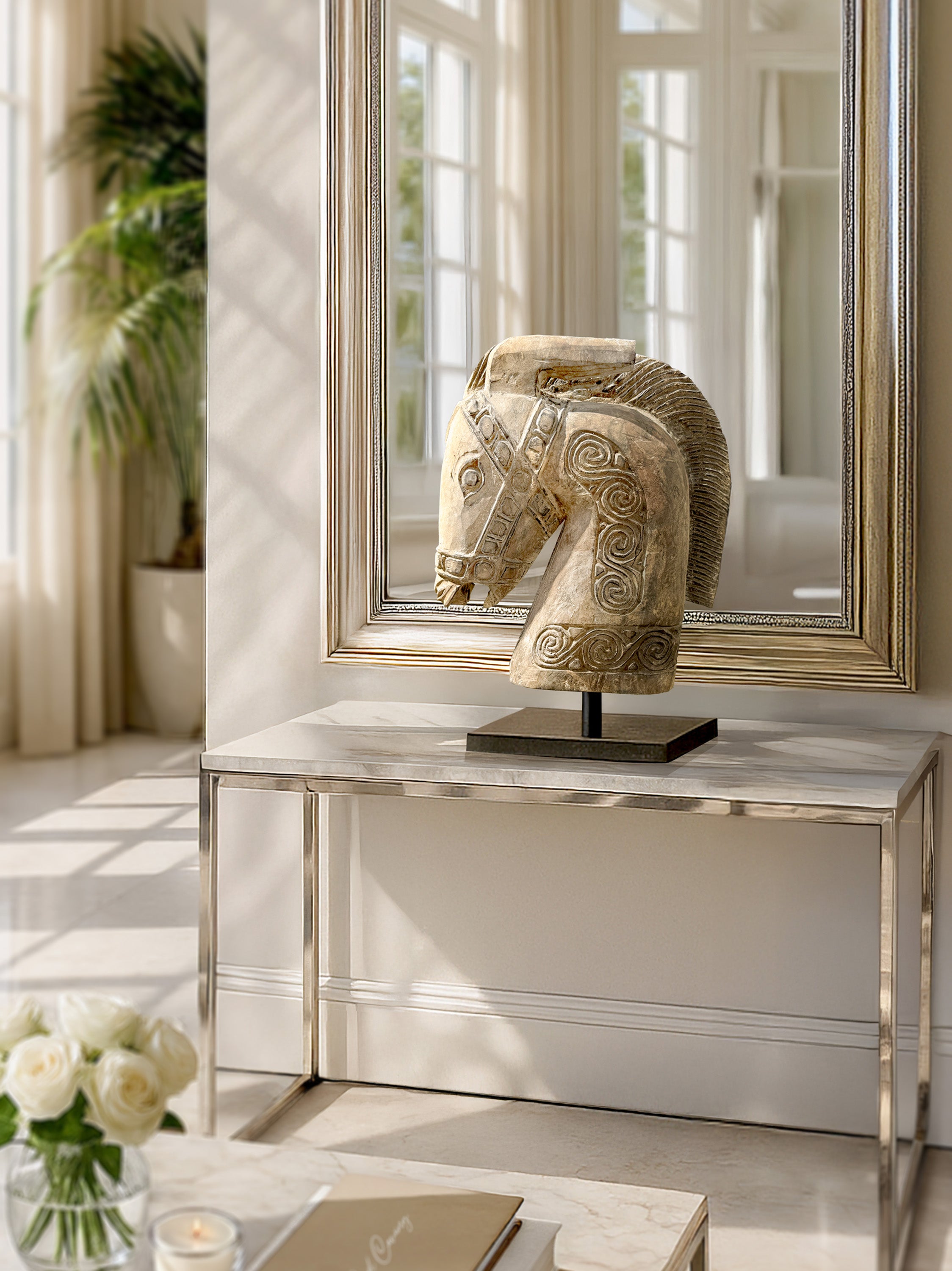 Enhance your living space with the Kuda Horse Statue from Sumba. Hand-carved by local artisans, this unique piece reflects Indonesia's rich cultural artistry, making it a distinctive addition to any home.