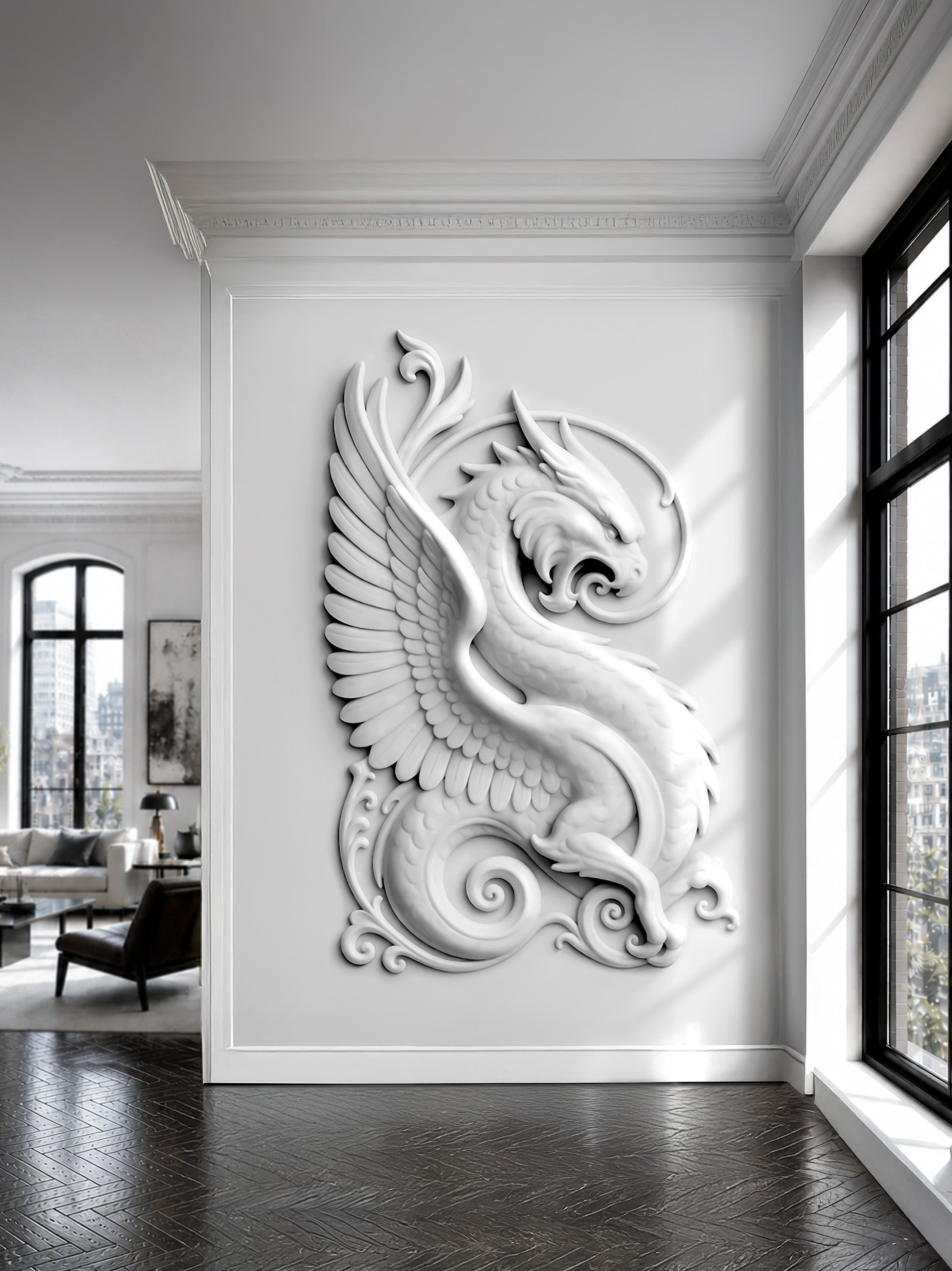 Guardian Dragon Bas-Relief – Grey