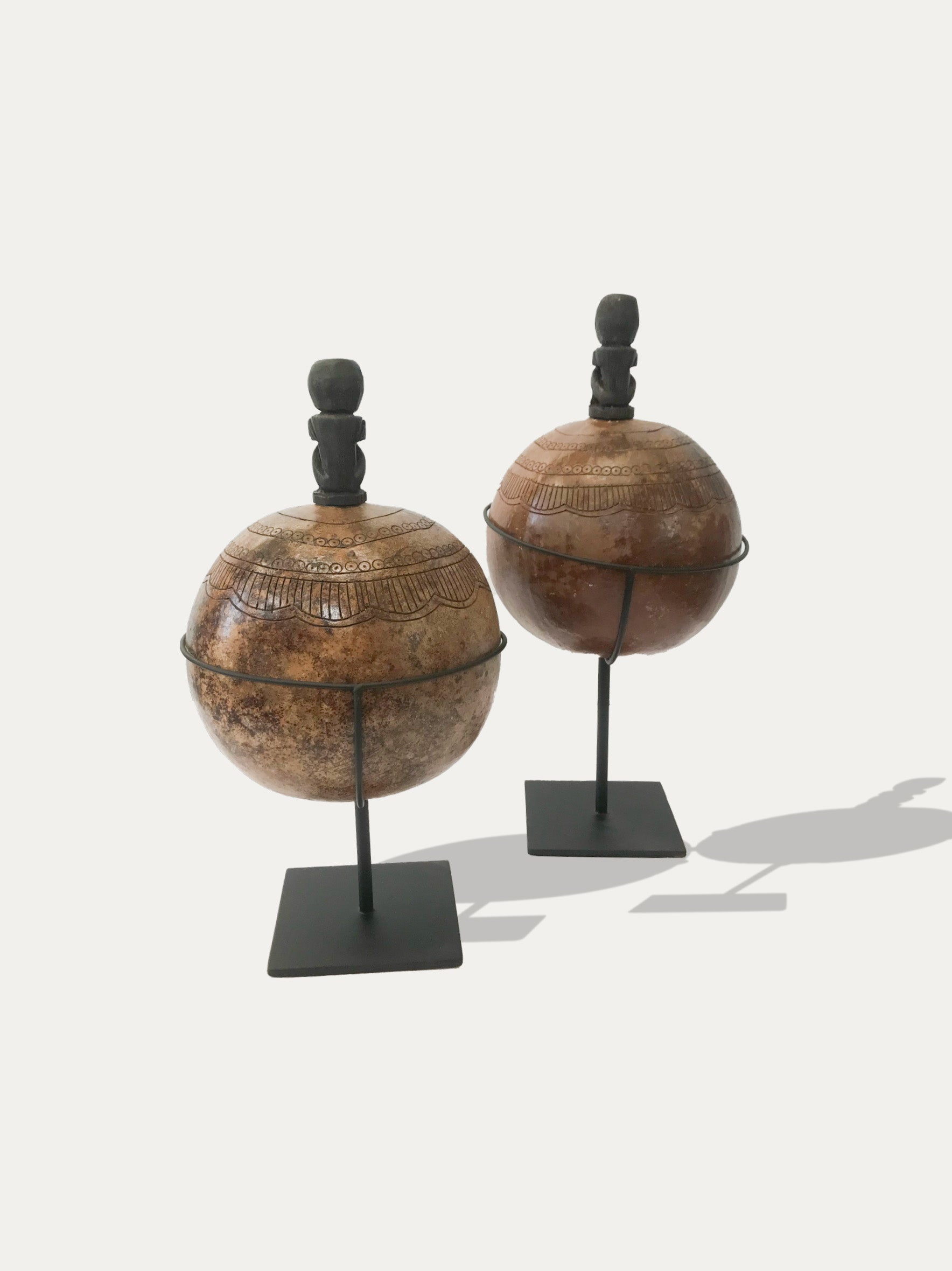 Set of 2 Hand Carved Pumpkin Water Bottles From Sumba