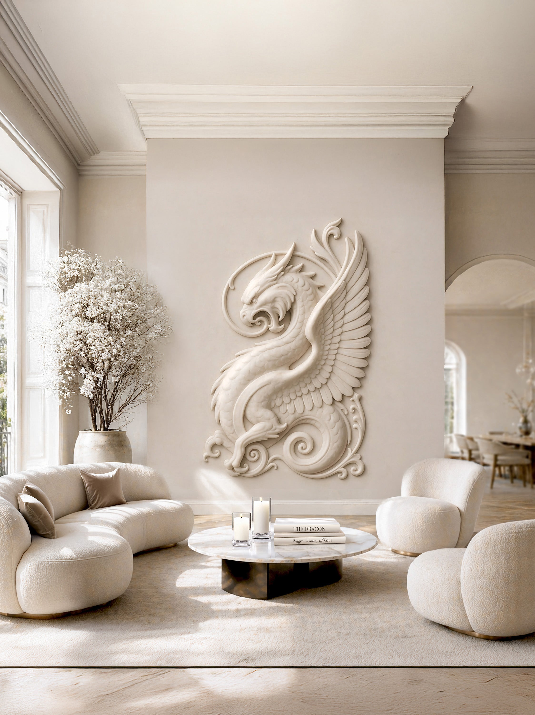 Guardian Dragon Bas-Relief – Ecru