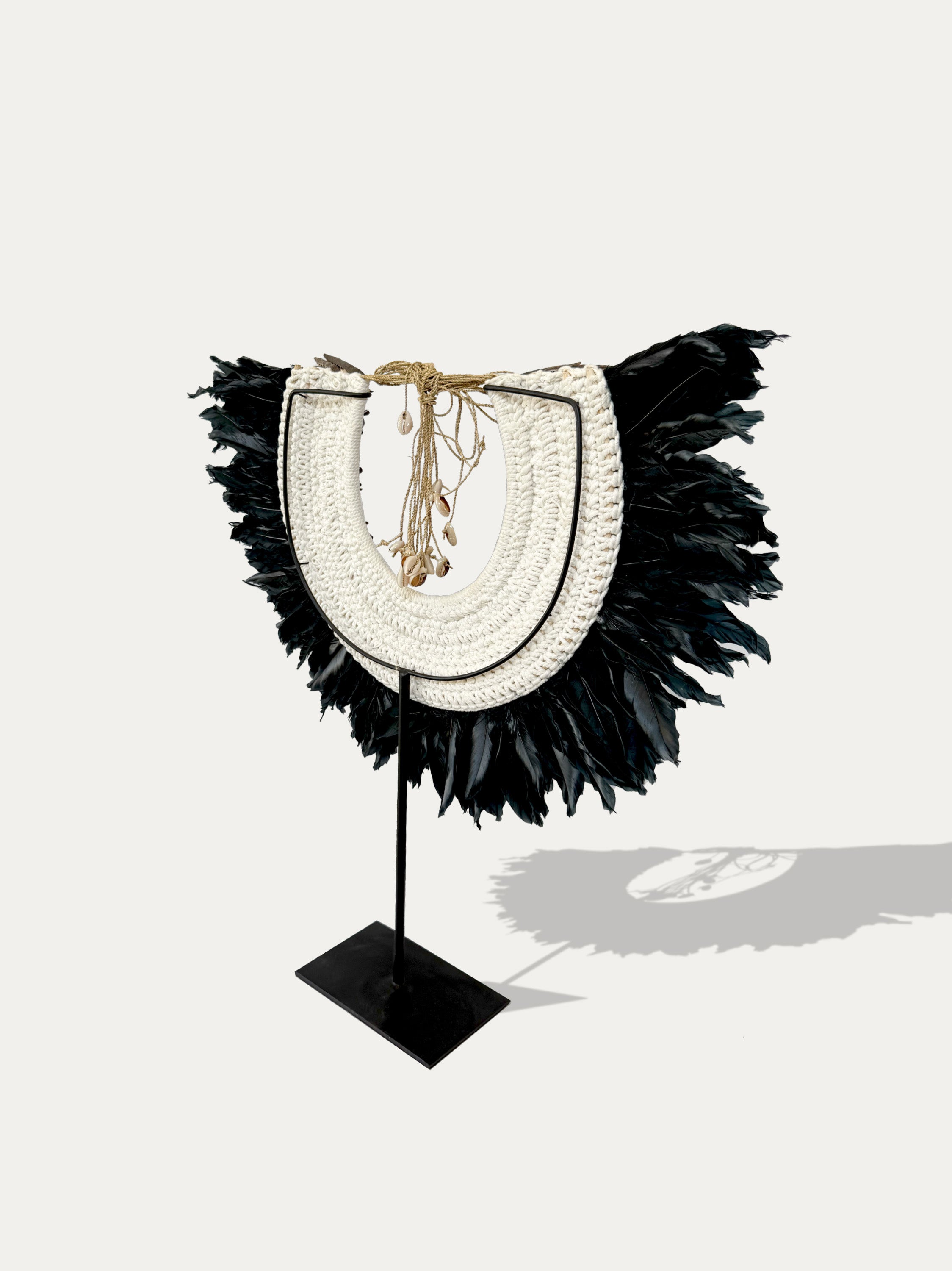 Black Spiral shell and feather necklace from Papua