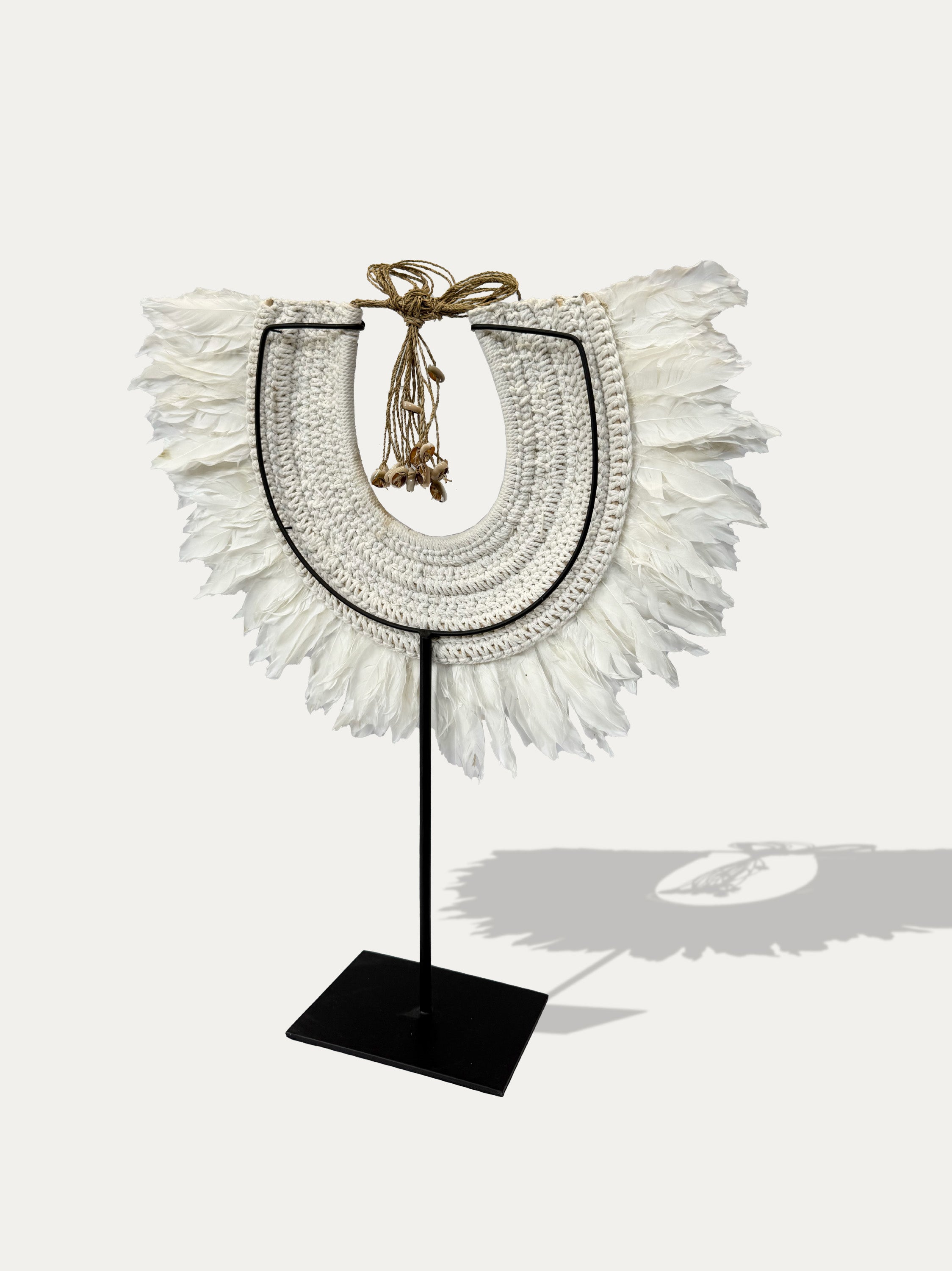 White Spiral shell and feather necklace from Papua