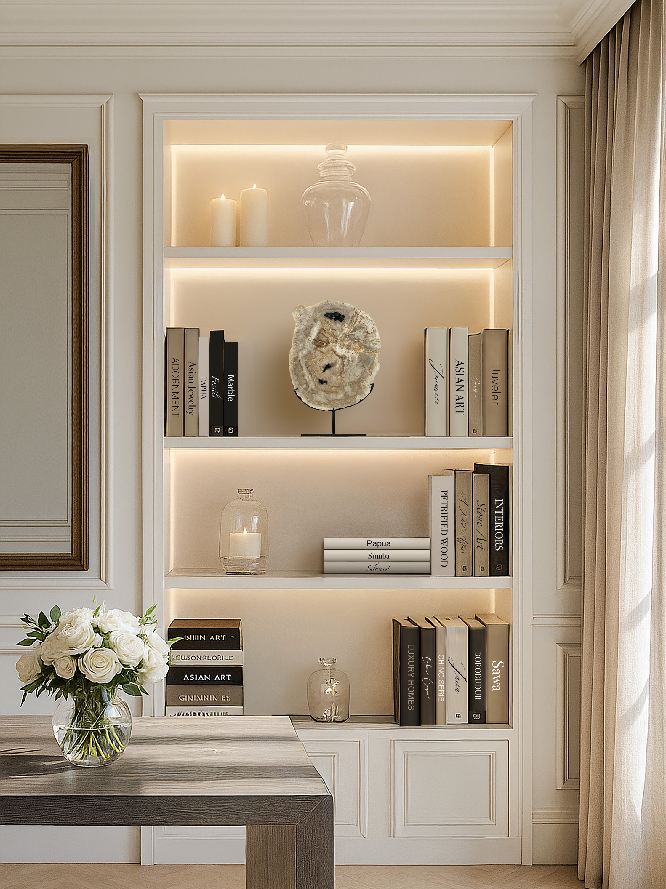 Scultura e Vassoio in Legno Pietrificato