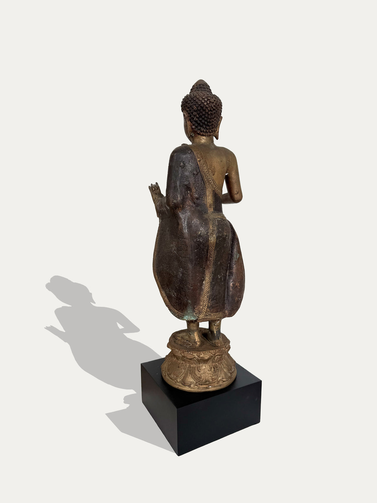 Large vintage standing bronze Buddha sculpture from Java, Indonesia