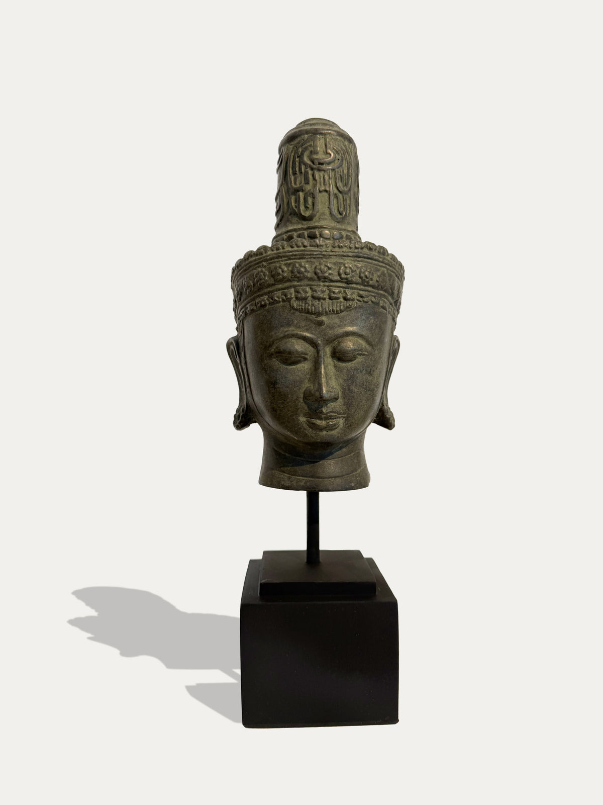 Mid-20th-century Southeast Asian bronze crowned head cast using the lost-wax technique