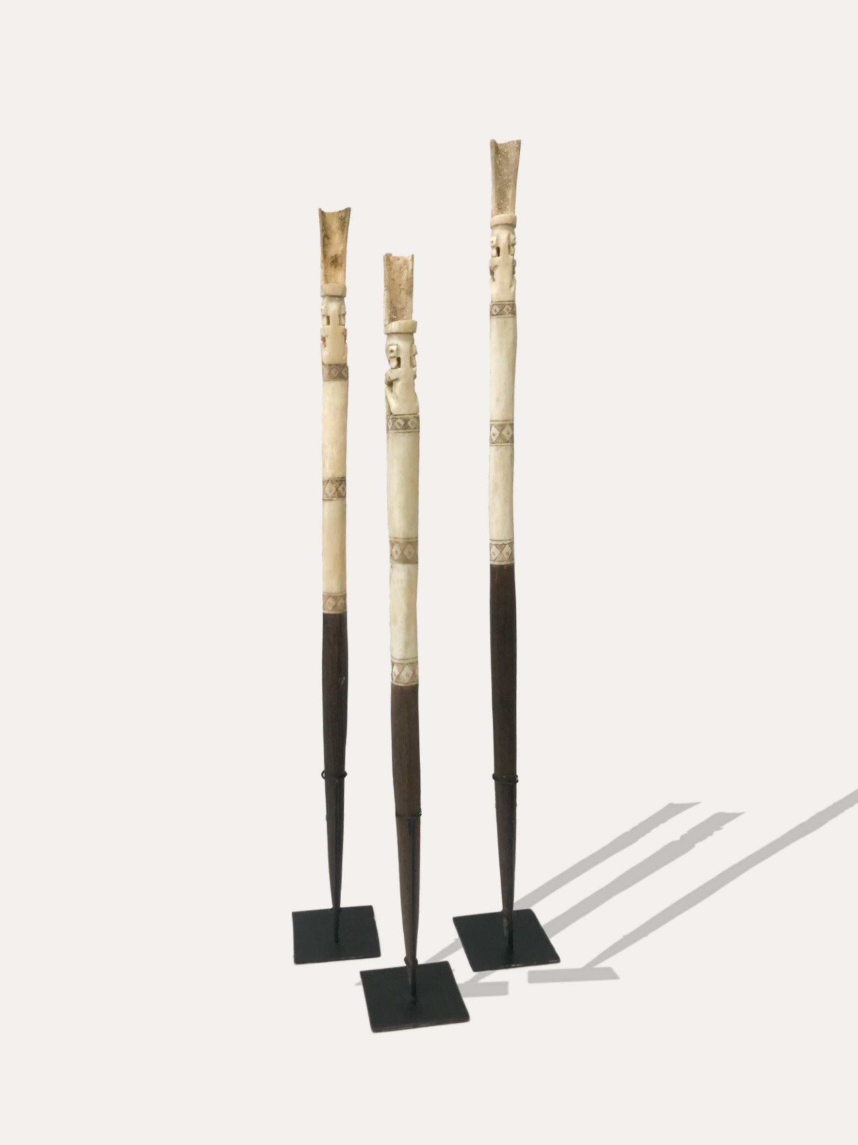 Set of 3 Tun Tun - Tribal Wood and Buffalo Bone Totems from Sumba