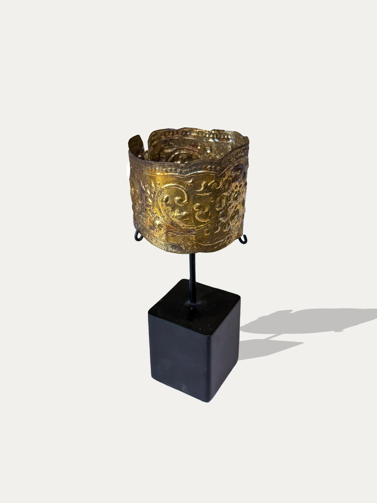 Traditional Sumatran brass cuff with hammered and embossed details