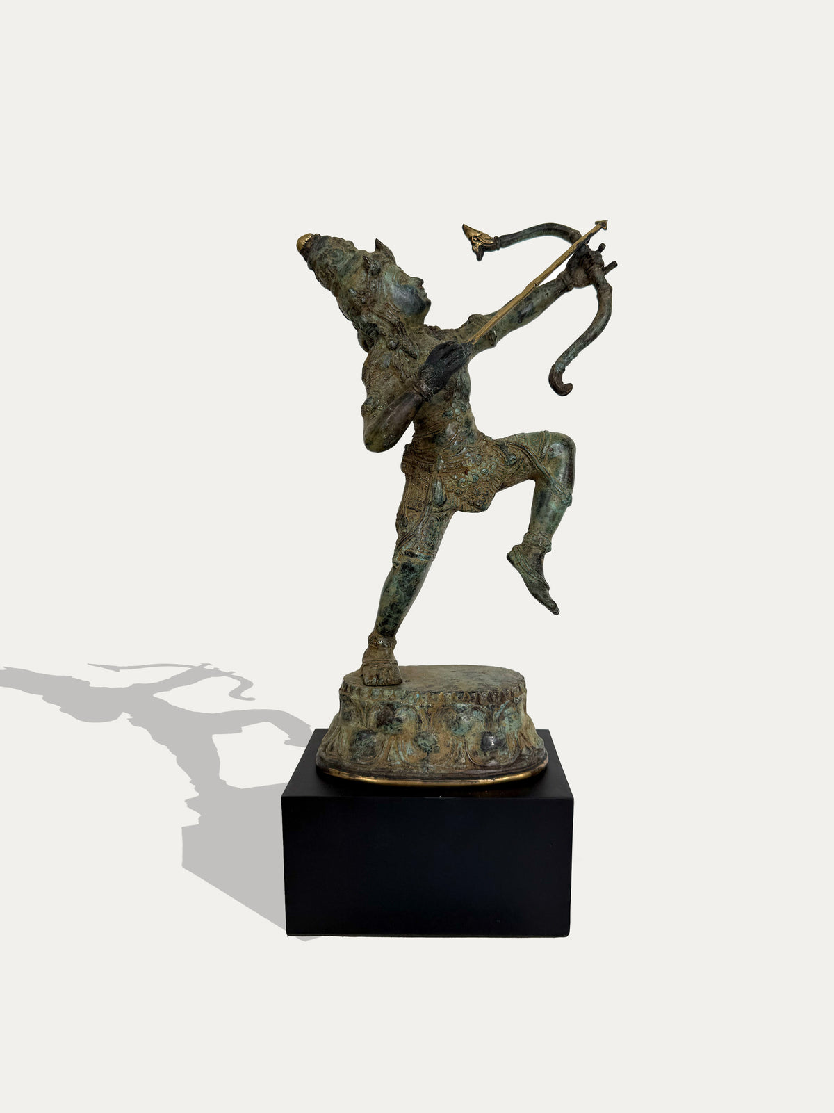 Vintage Hindu Rama bronze archer sculpture from Bali, Indonesia