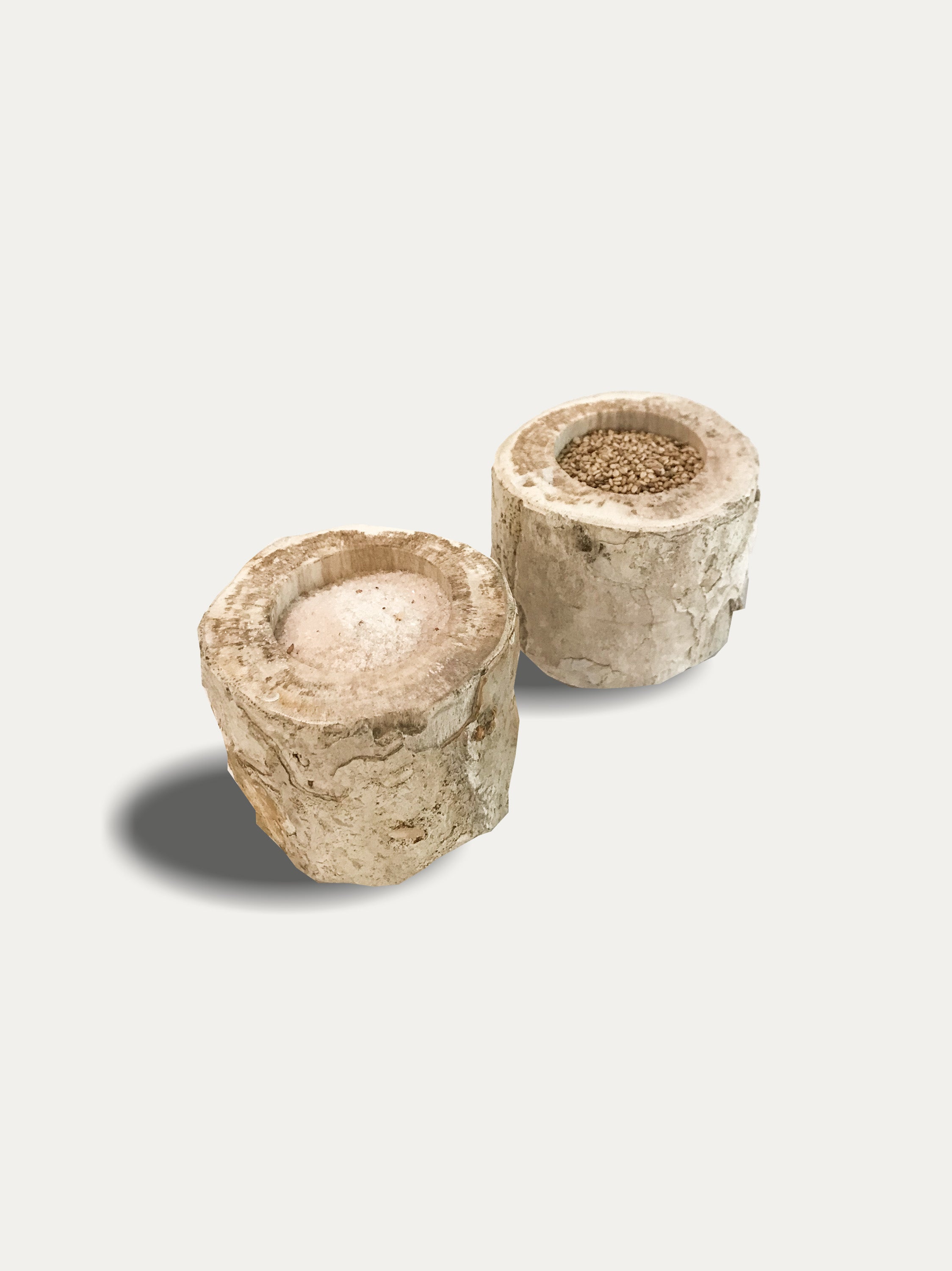 Set of 2 organic reversible candle/incense holders in petrified wood and assorted balinese incense