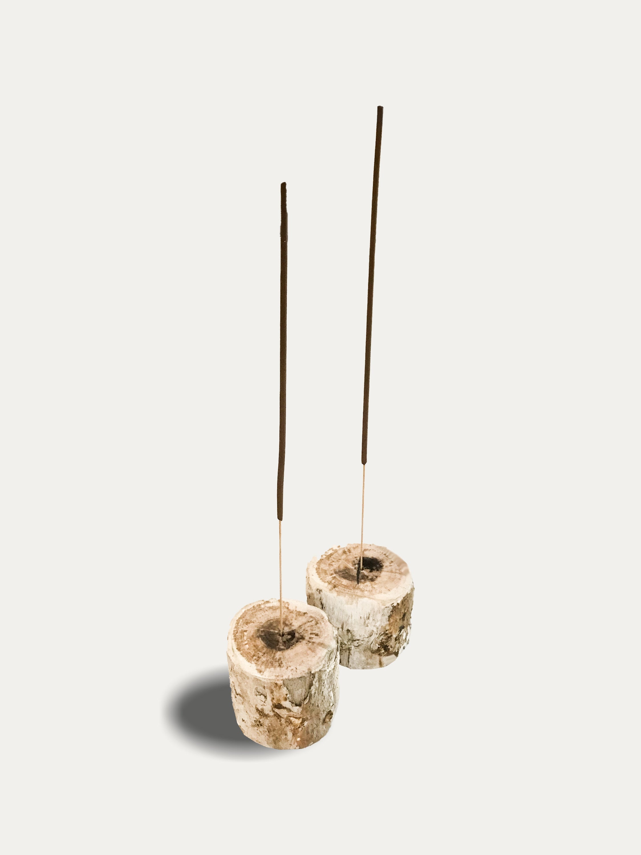 Set of 2 organic reversible candle/incense holders in petrified wood and assorted balinese incense