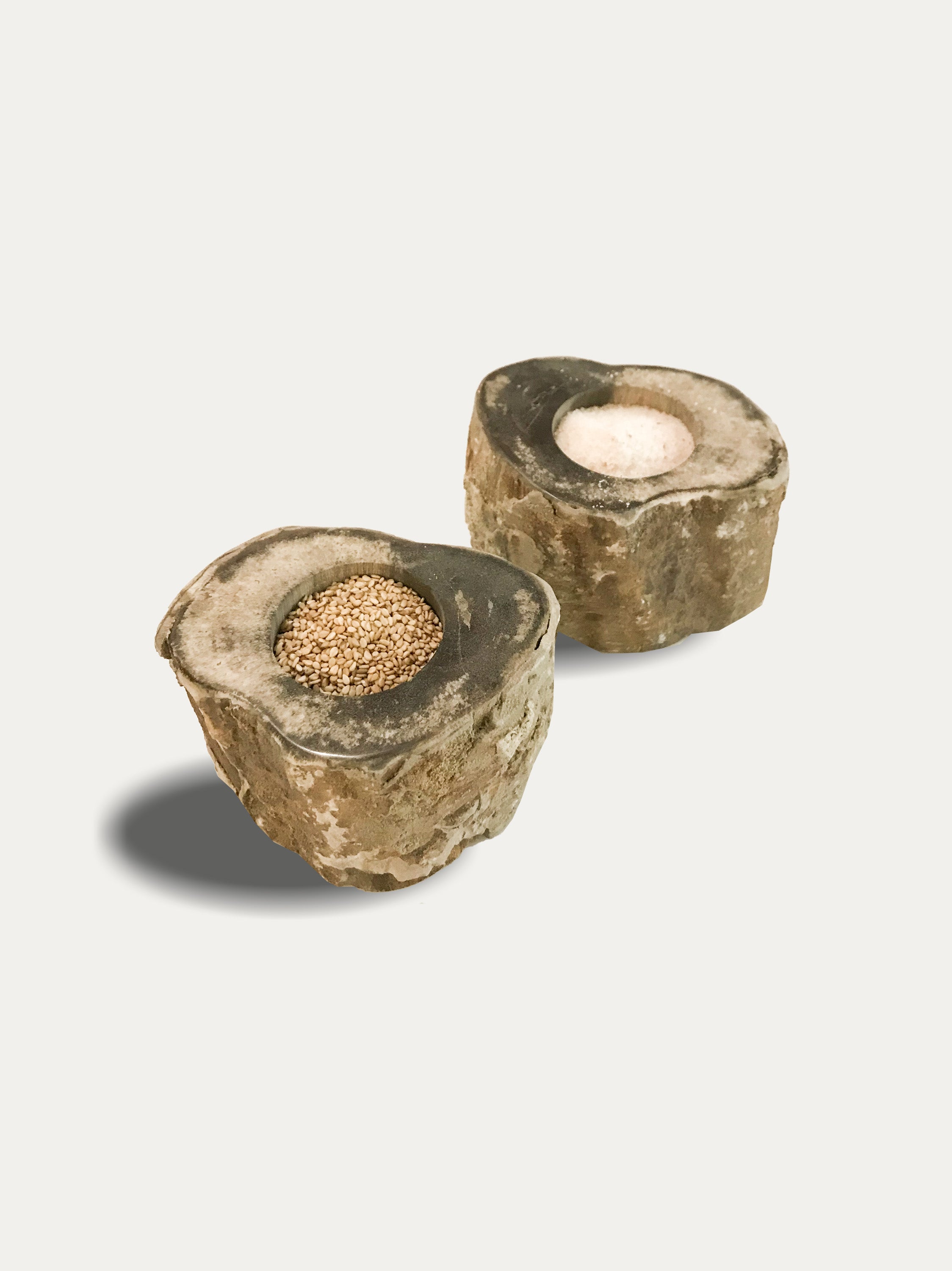 Set of 2 organic reversible candle/incense holders in petrified wood and assorted balinese incense