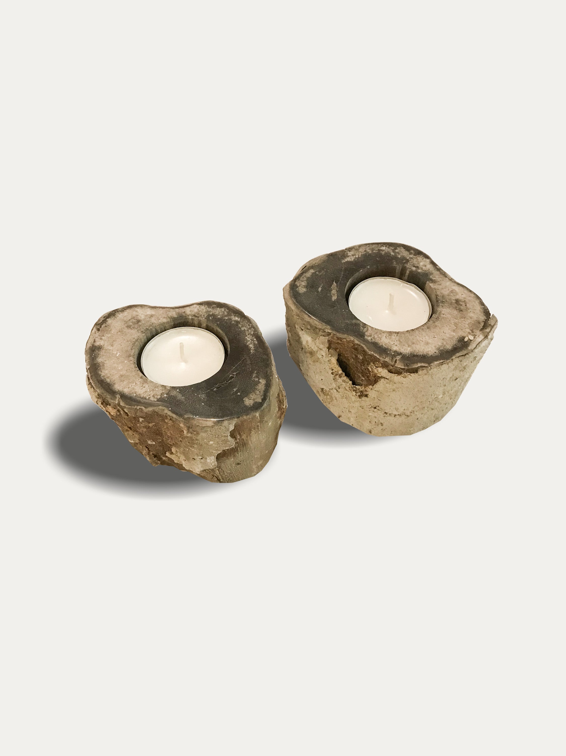 Set of 2 organic reversible candle/incense holders in petrified wood and assorted balinese incense