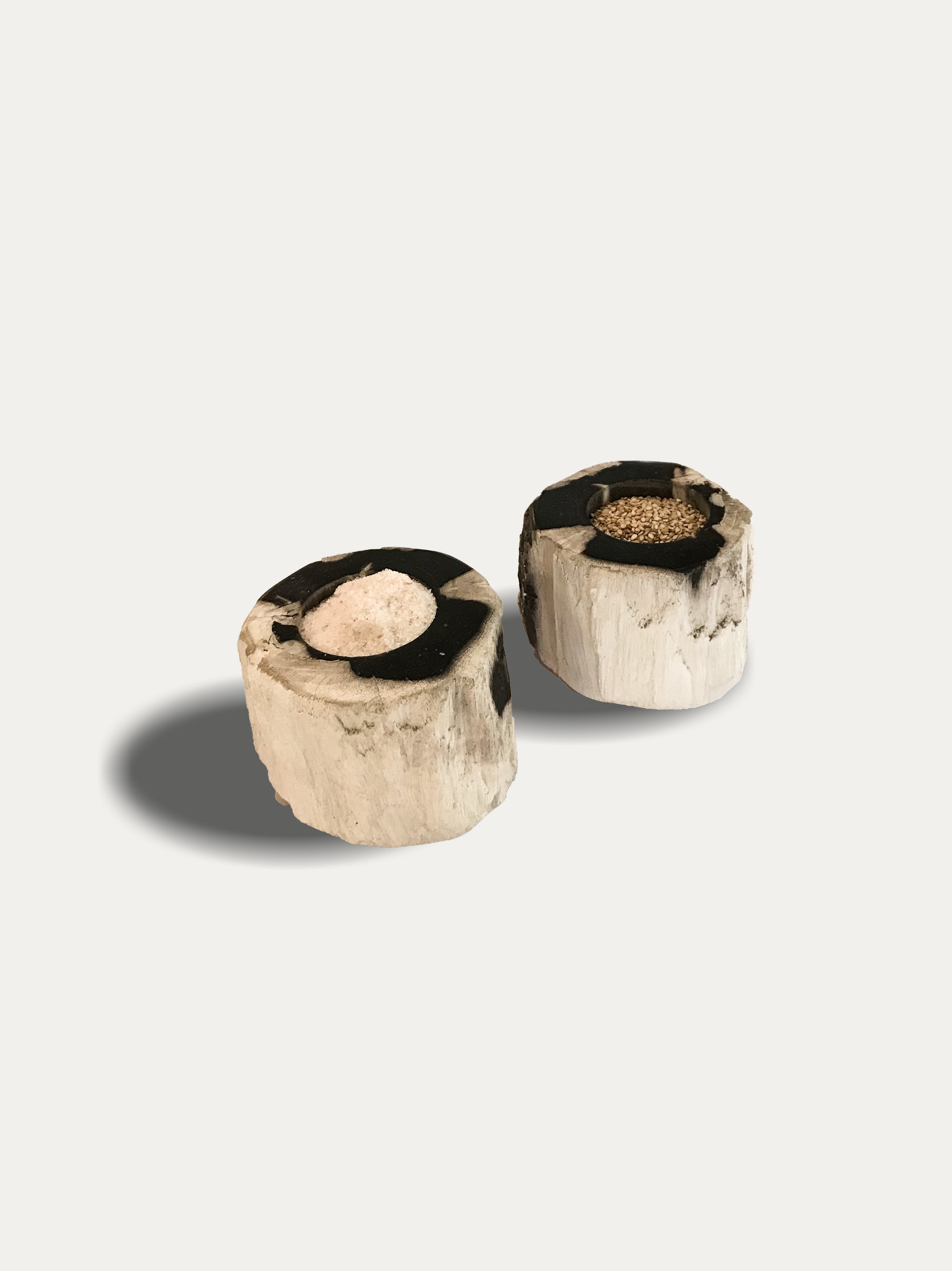 Set of 2 organic reversible candle/incense holders in petrified wood and assorted balinese incense