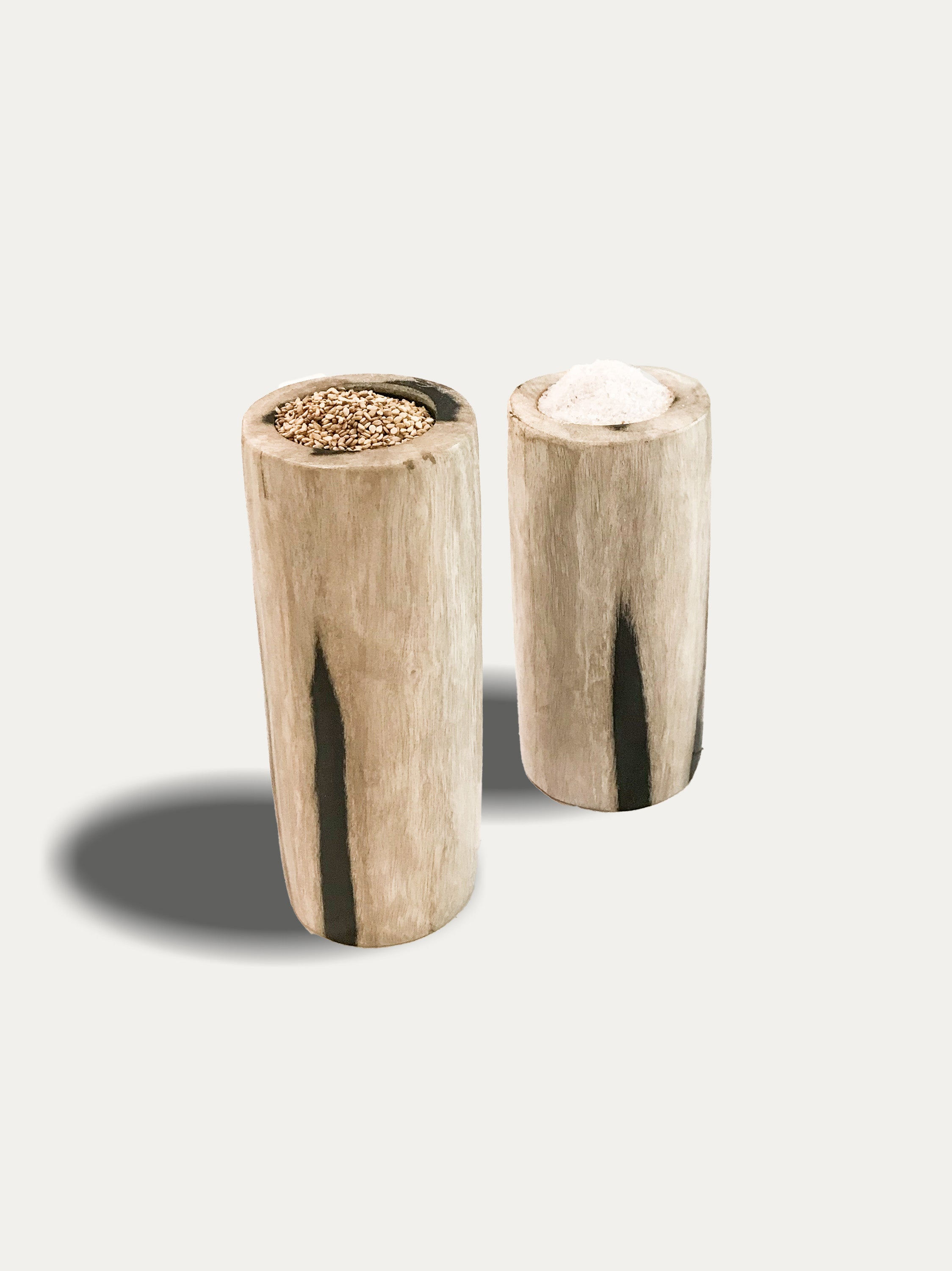 Set of 2 tall reversible candle holders in petrified wood