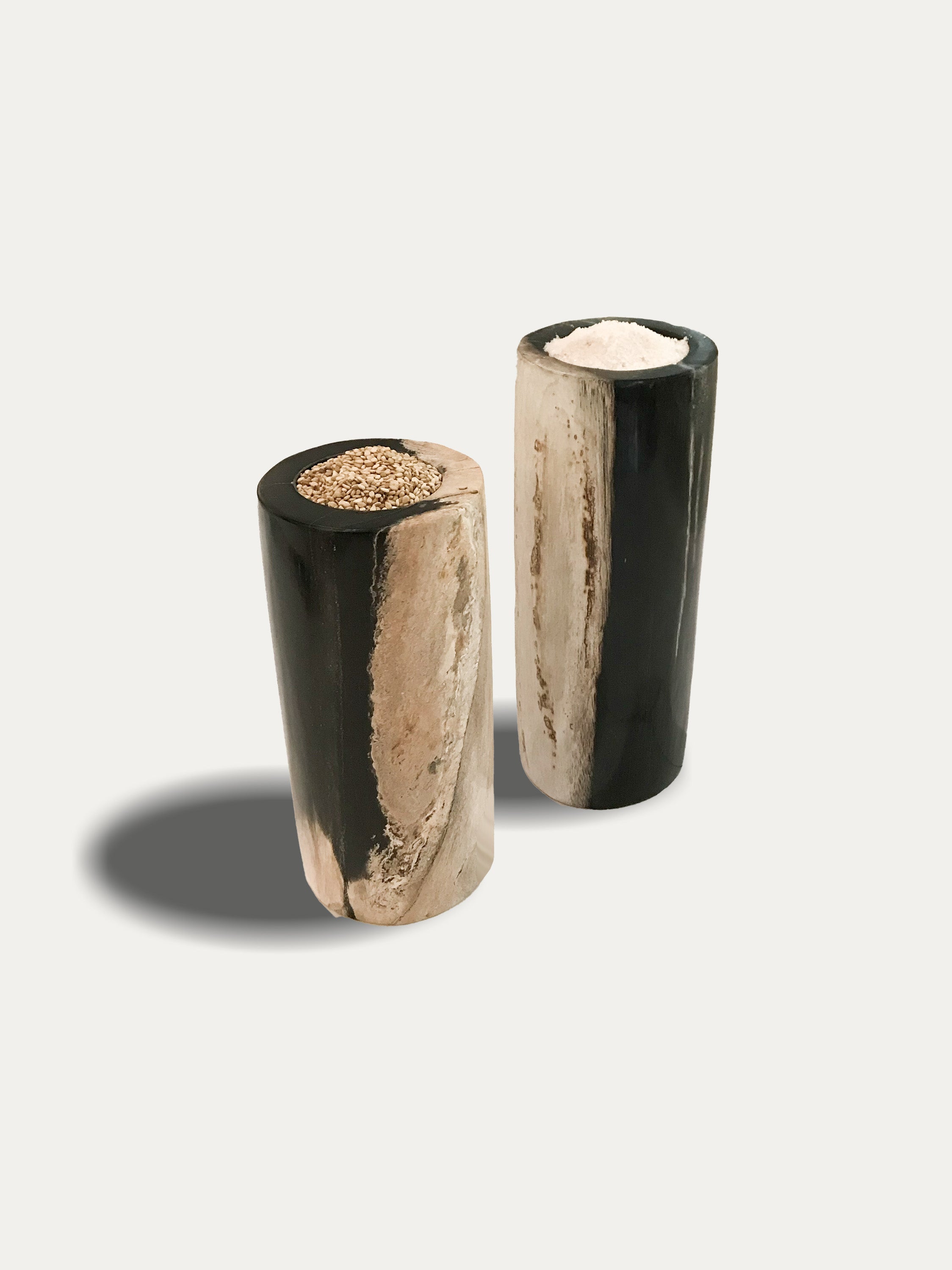 Set of 2 tall reversible candle holders in petrified wood