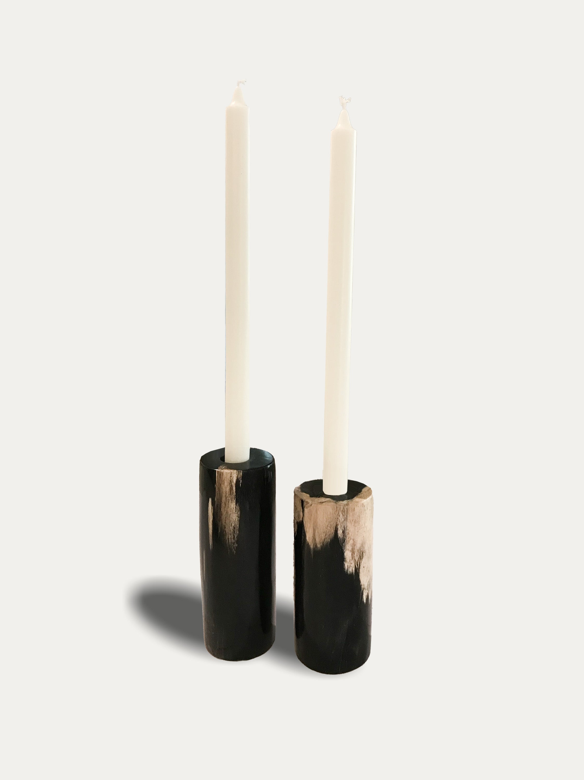 Set of 2 tall reversible candle holders in petrified wood