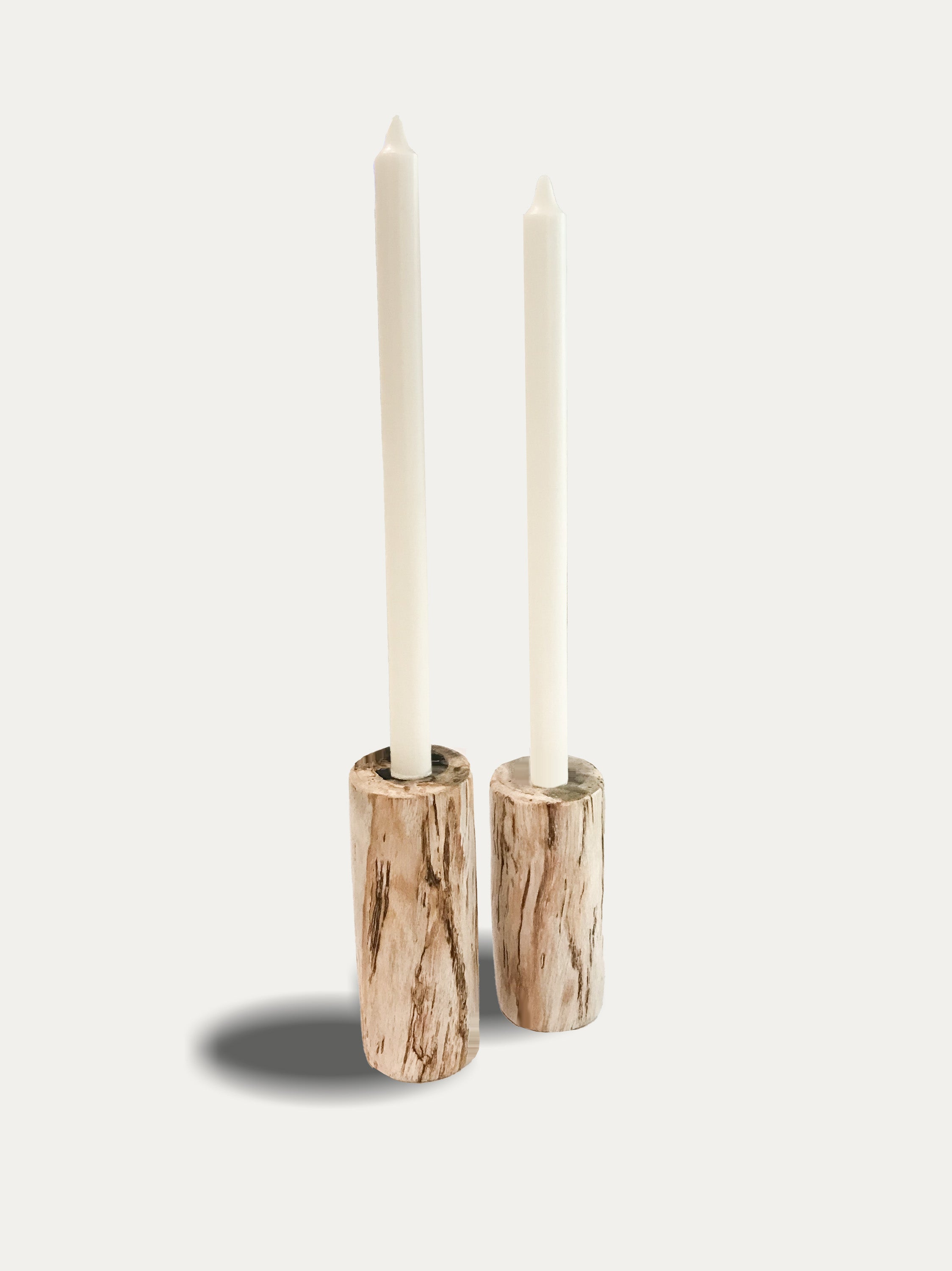 Set of 2 tall reversible candle holders in petrified wood