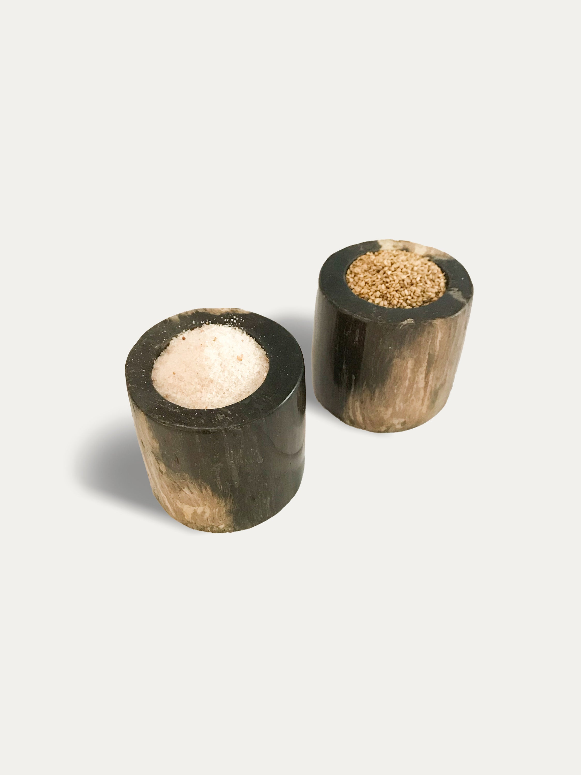 Set of 2 reversible candle/incense holders in petrified wood and assorted balinese incense