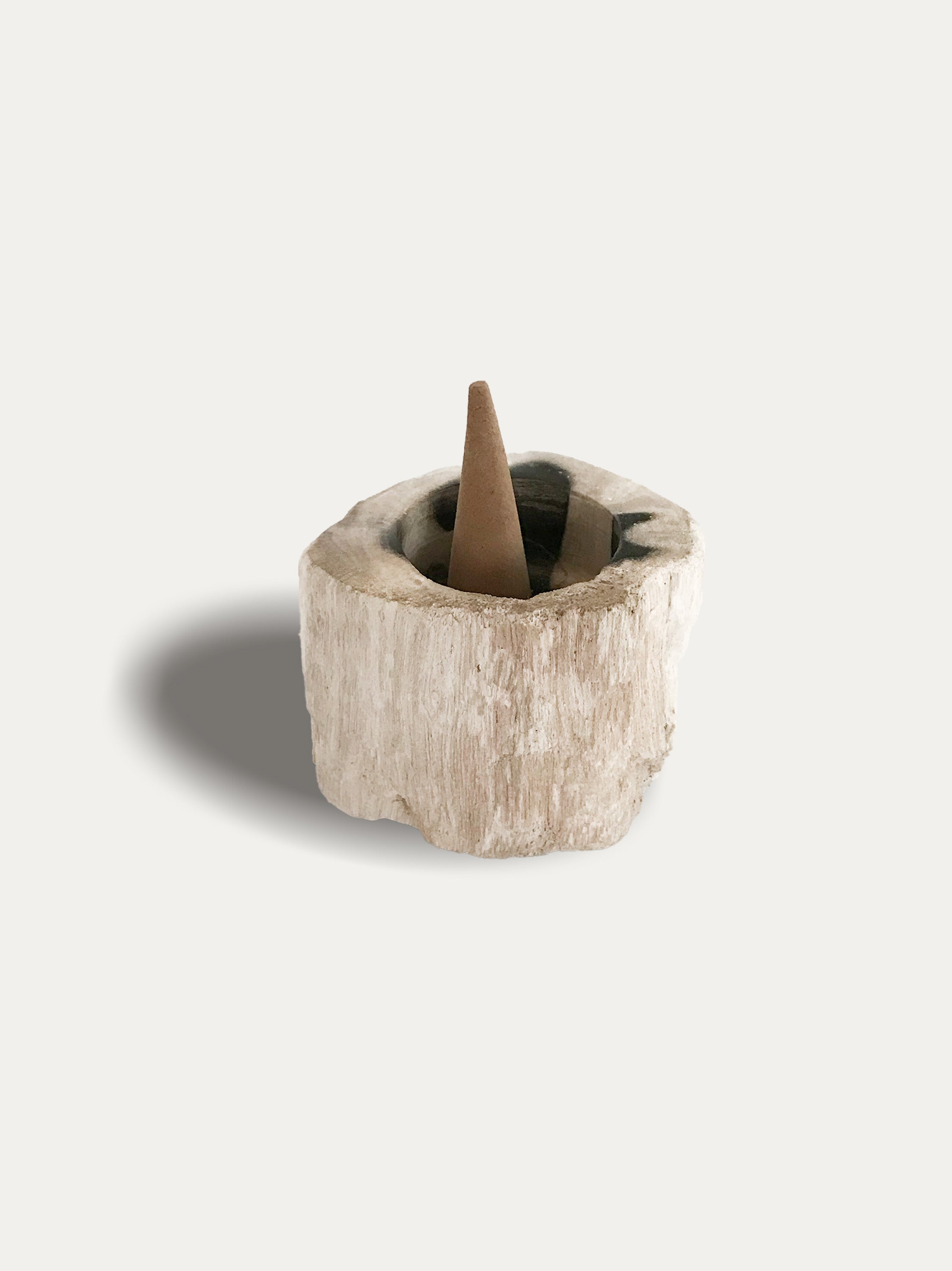 Organic reversible candle/incense holder in petrified wood and assorted Balinese incense