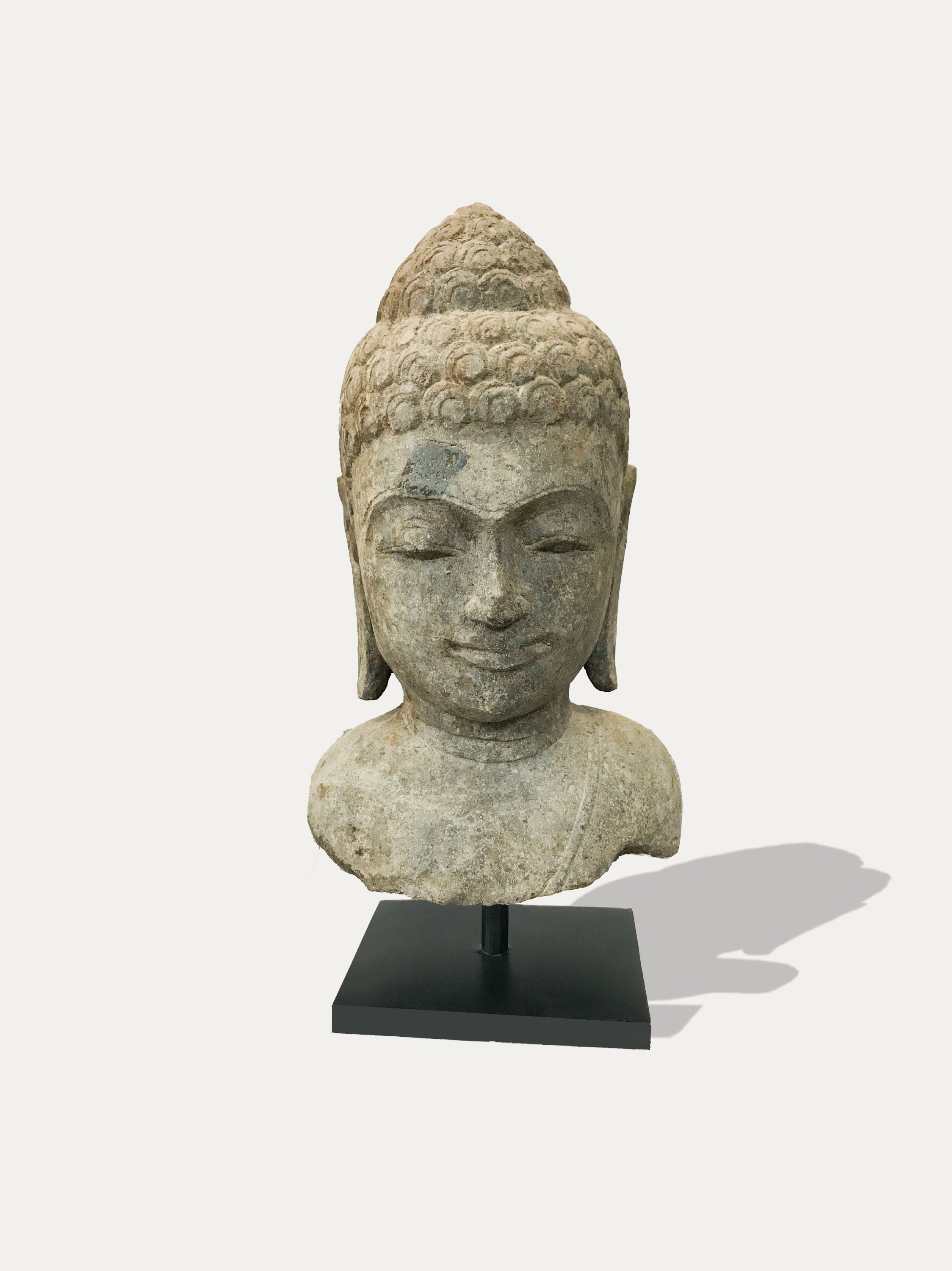 Large Hand Carved Buddha Head Statue From Java - Asian Art from Kirschon