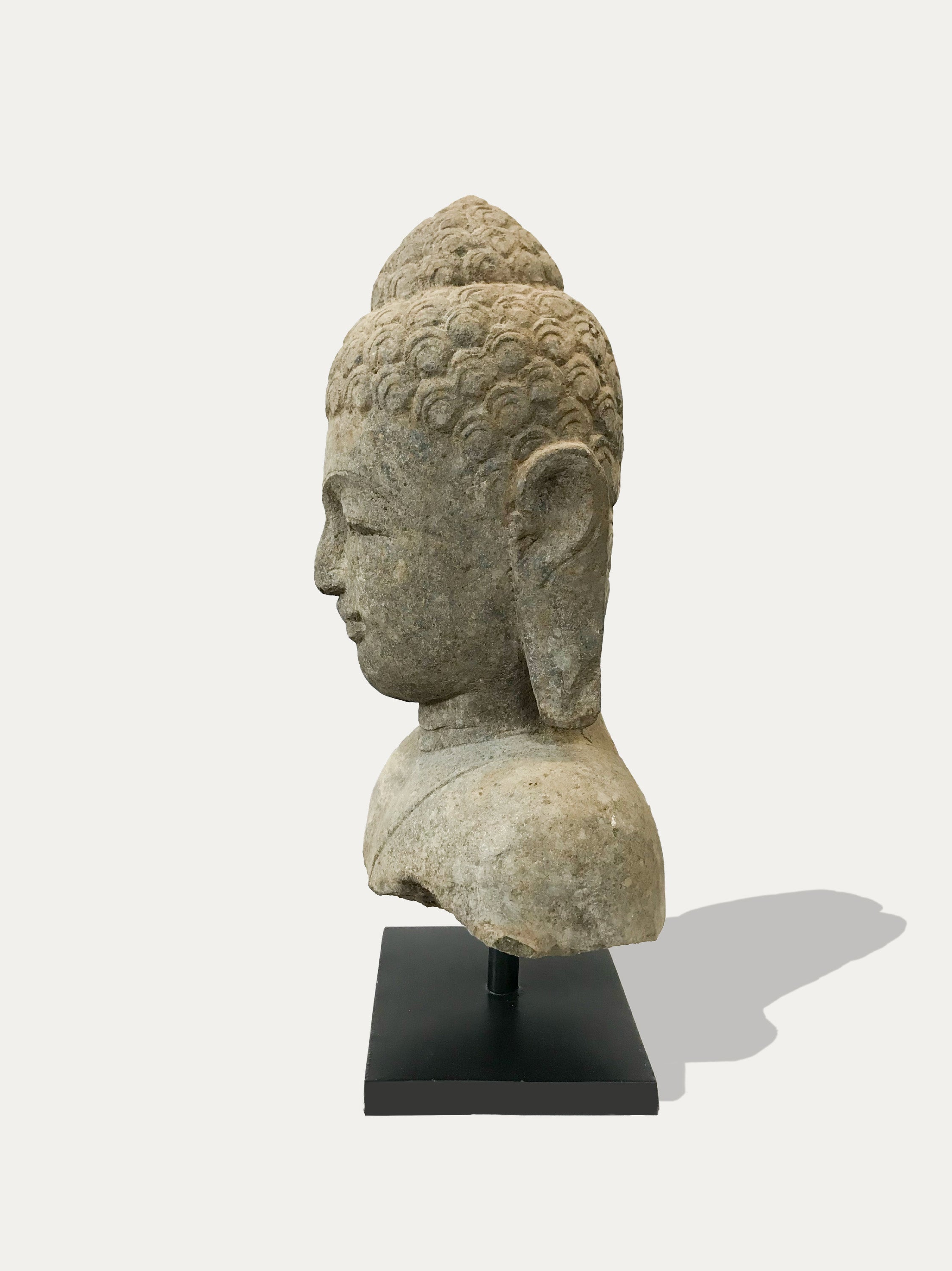 Large Hand Carved Buddha Head Statue From Java - Asian Art from Kirschon