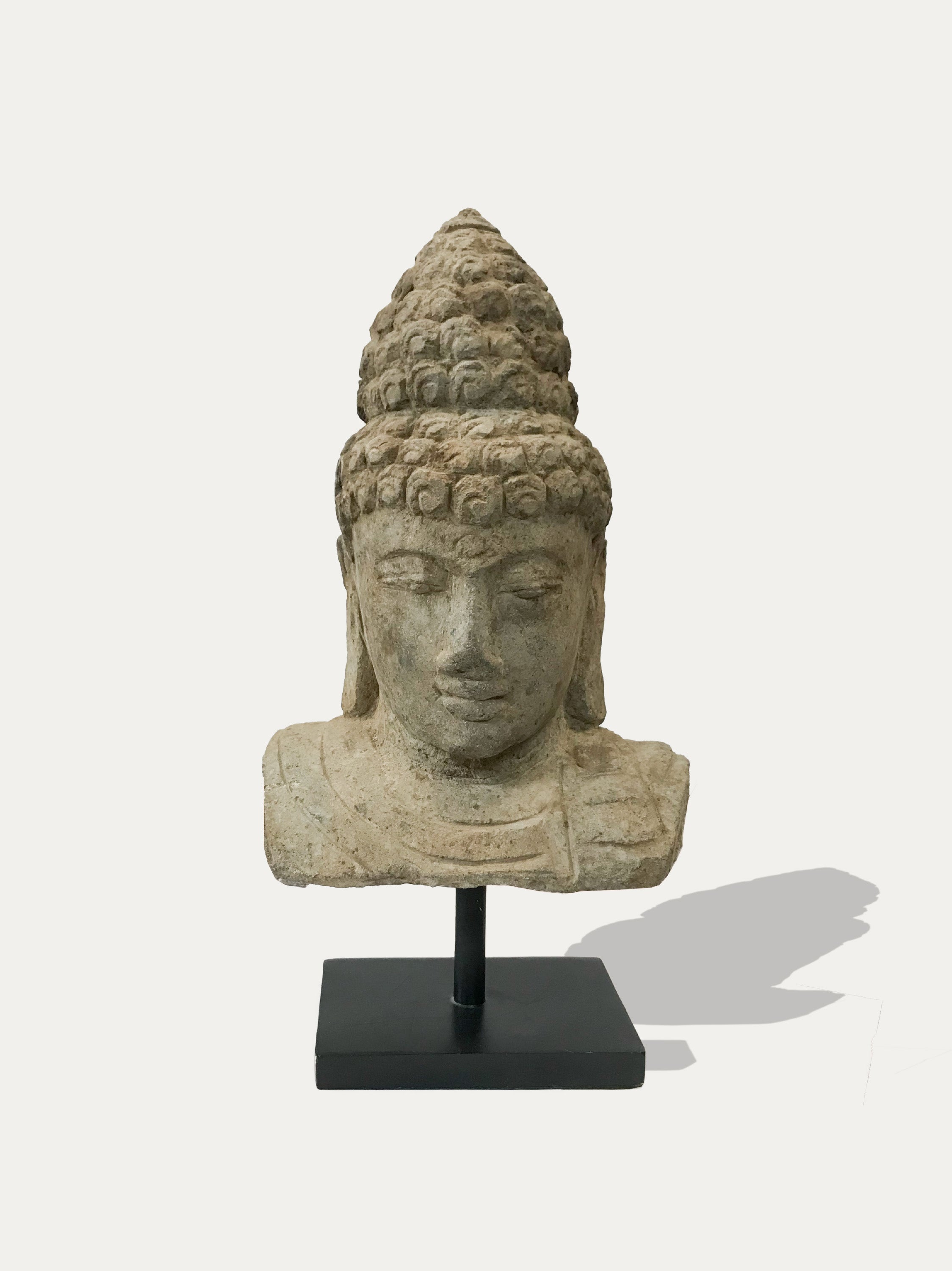 Hand Carved Buddha Head Statue From Java - Asian Art from Kirschon