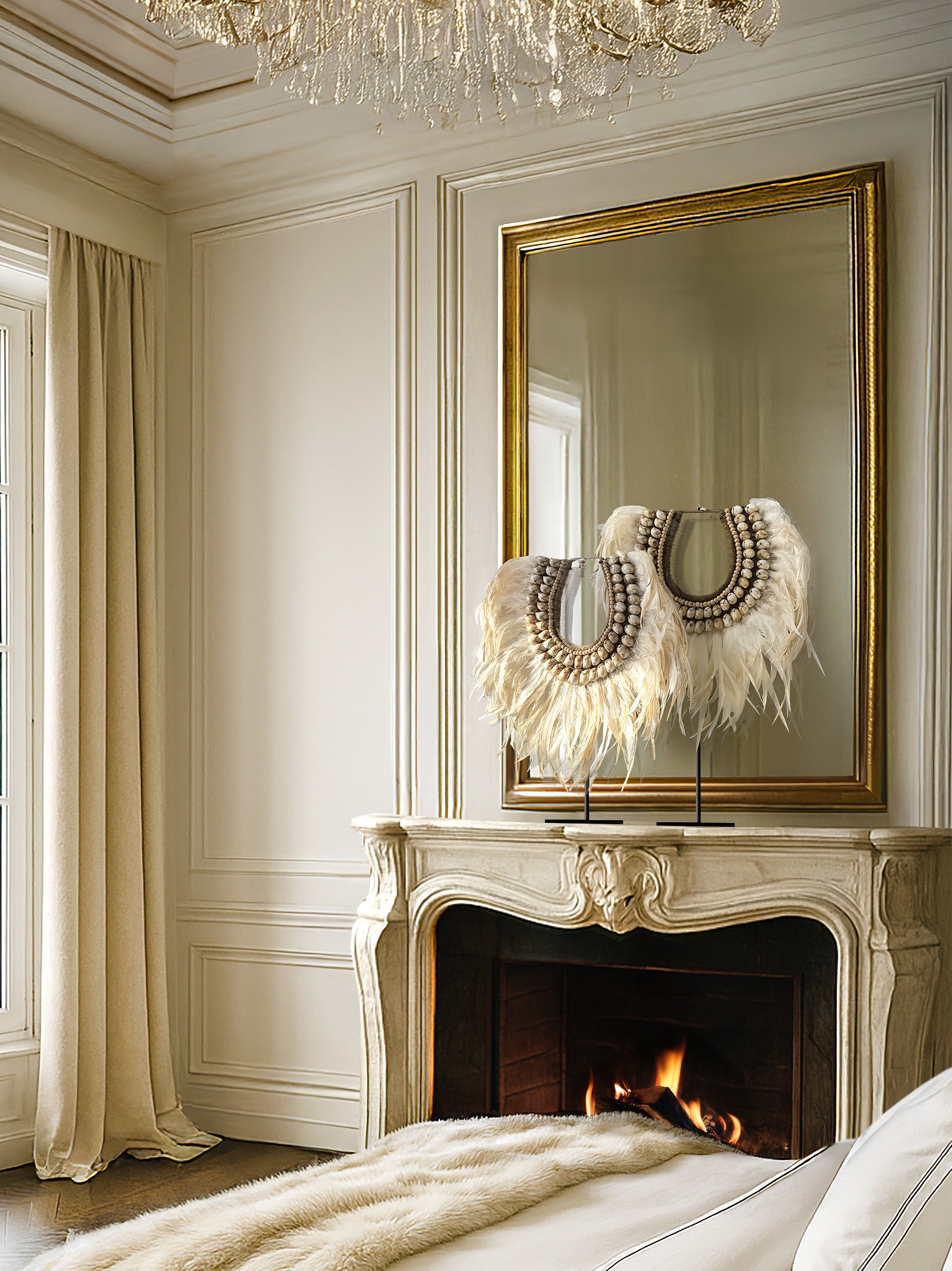 asian-tribal-decor-with-feather-necklaces-kirschon-showroom