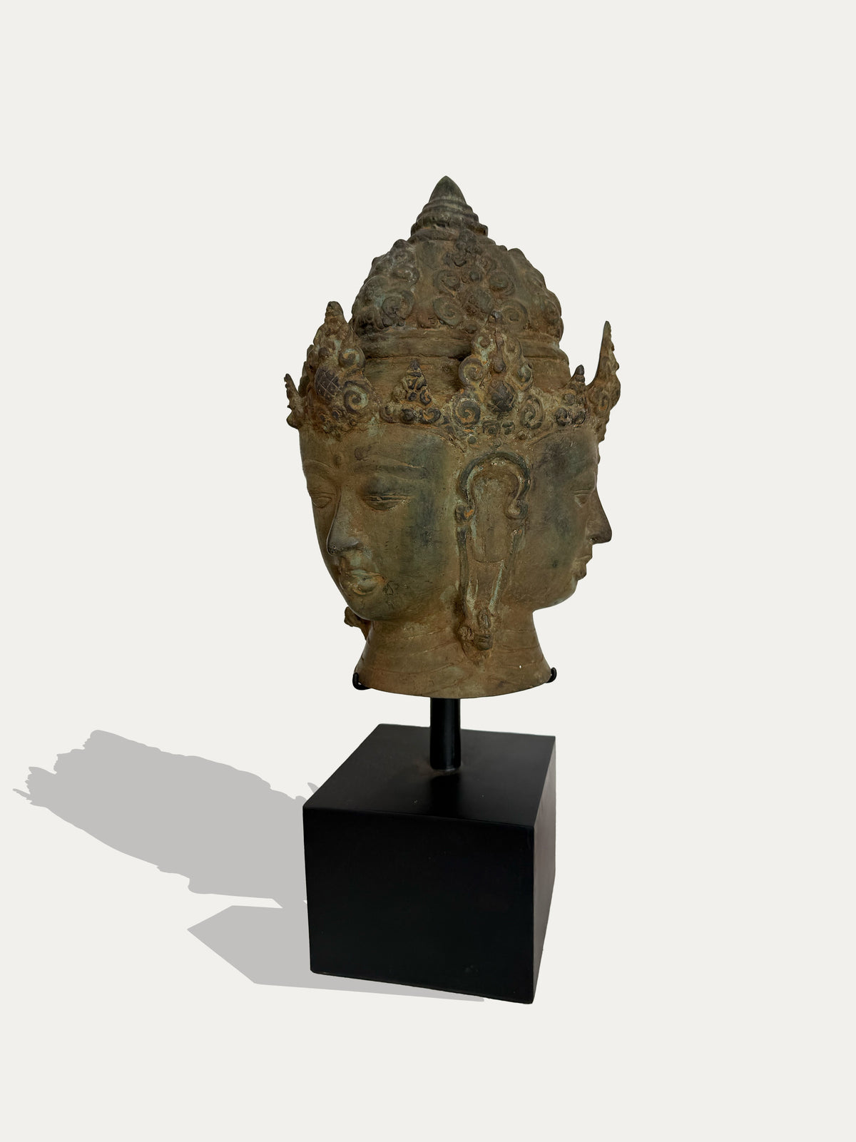 Indonesian antique bronze crowned multi-faced spiritual head
