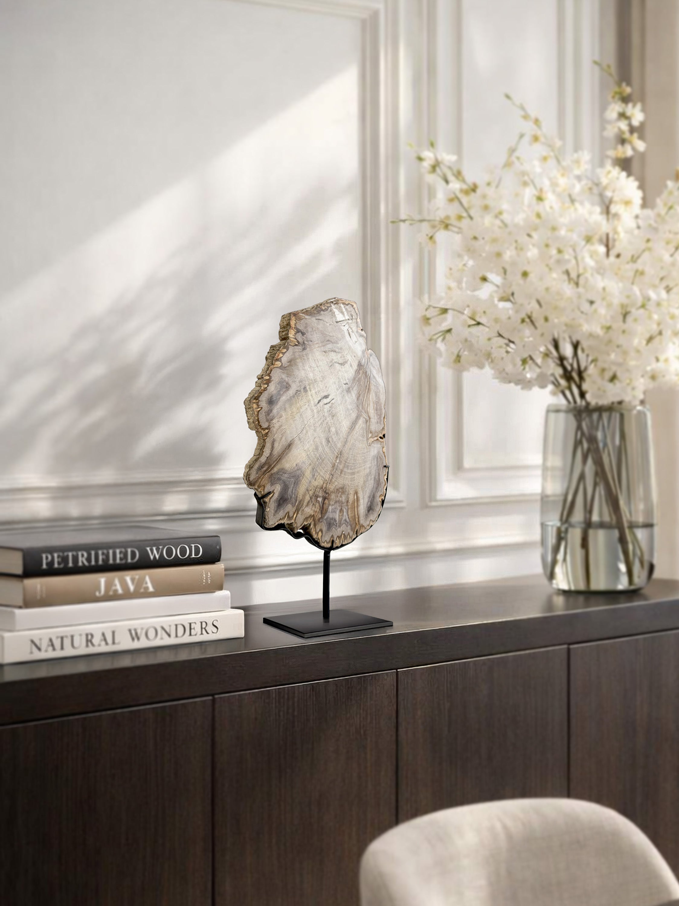 Scultura e Vassoio in Legno Pietrificato