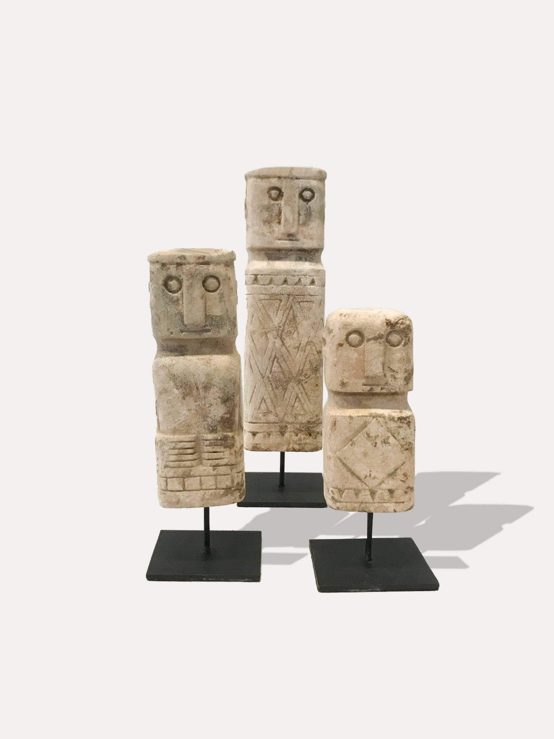 Set of 3 Tribal Limestone Statues from Timor