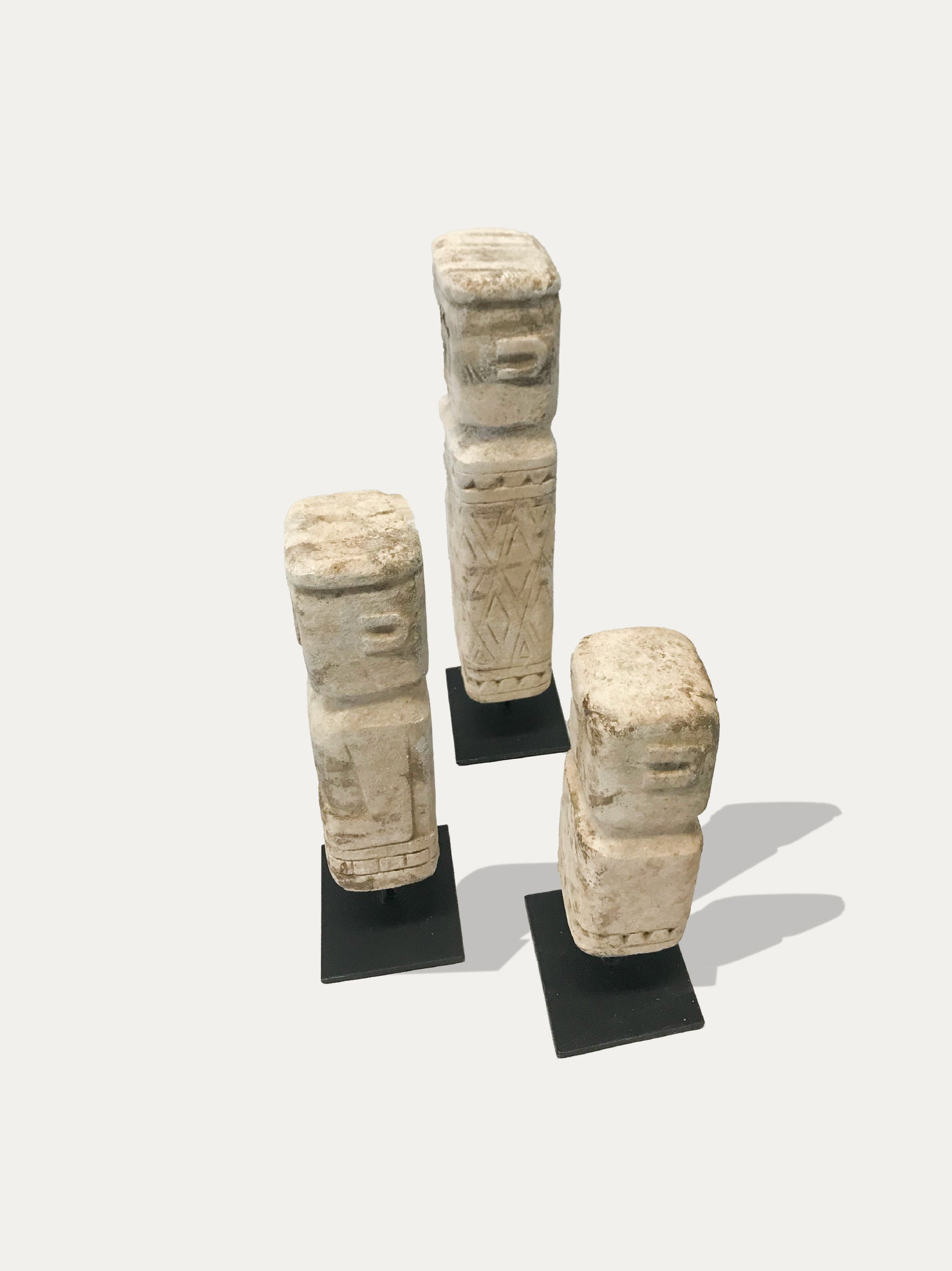 Set of 3 Tribal Limestone Statues from Timor