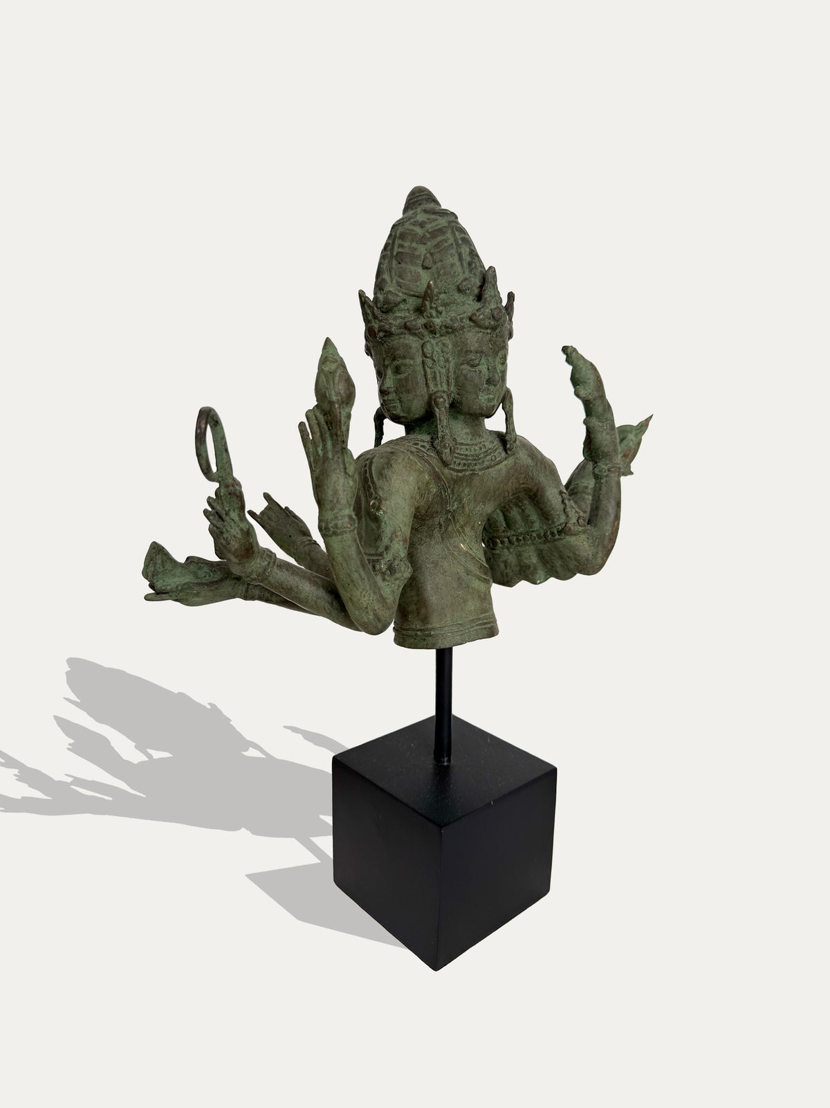Vintage Thai bronze Brahma-inspired sculpture with multiple faces