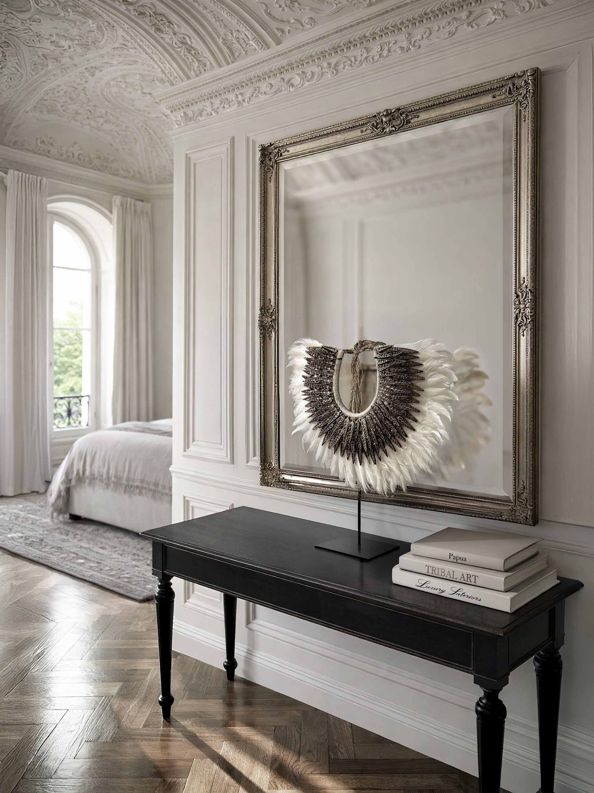 White Spiral shell and feather necklace from Papua