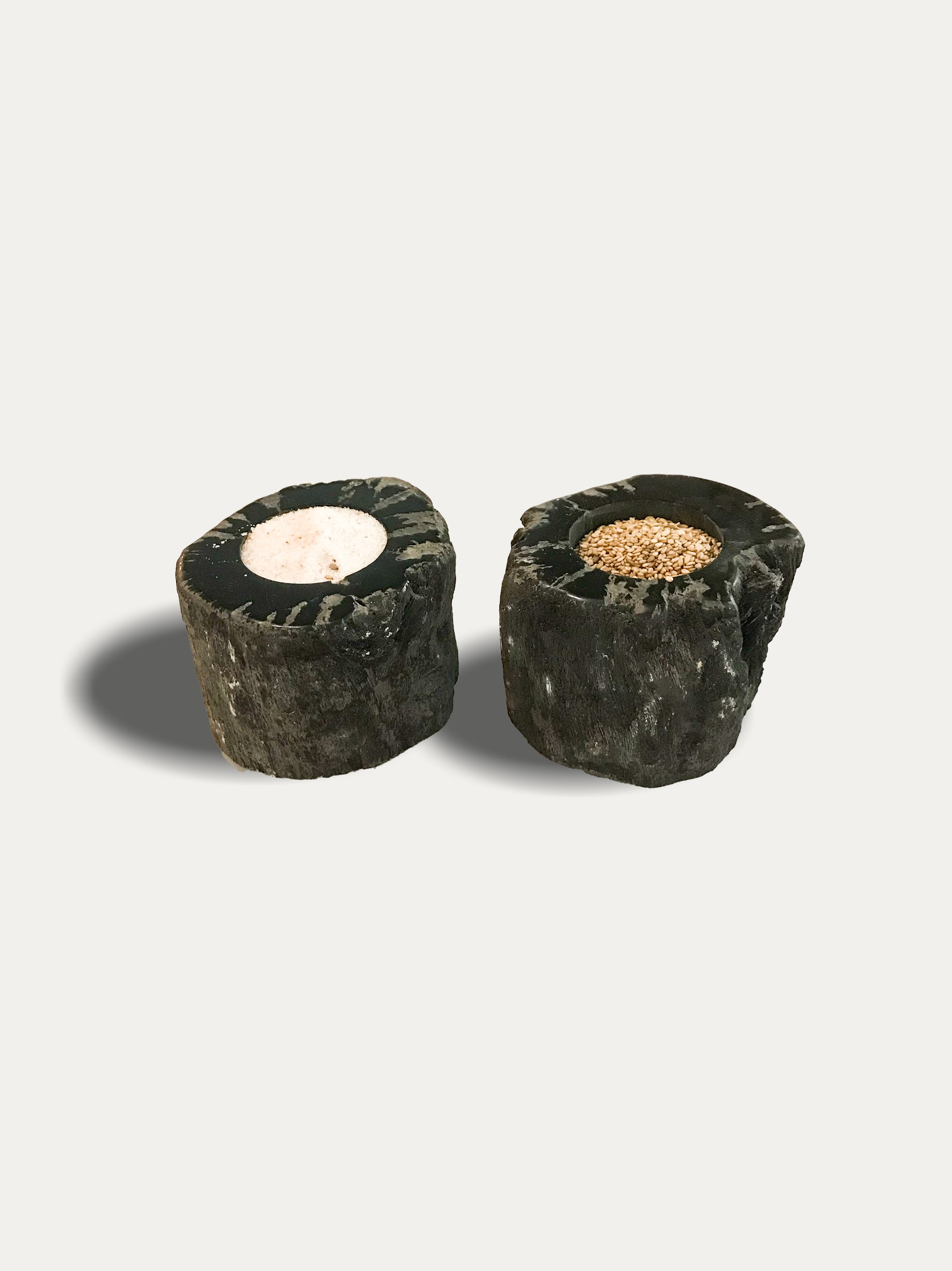 Set of 2 organic reversible candle/incense holders in petrified wood and assorted balinese incense