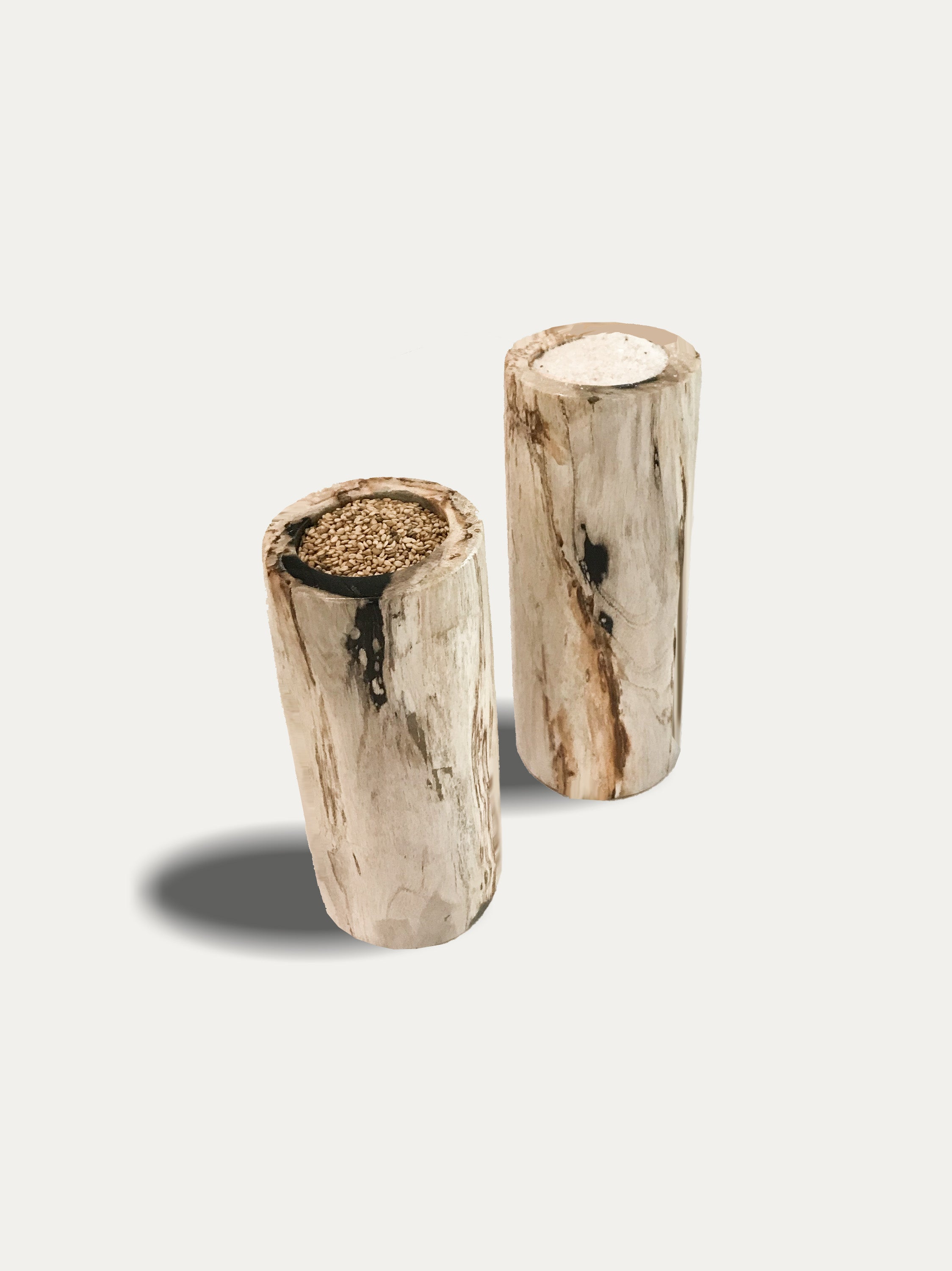 Set of 2 tall reversible candle holders in petrified wood